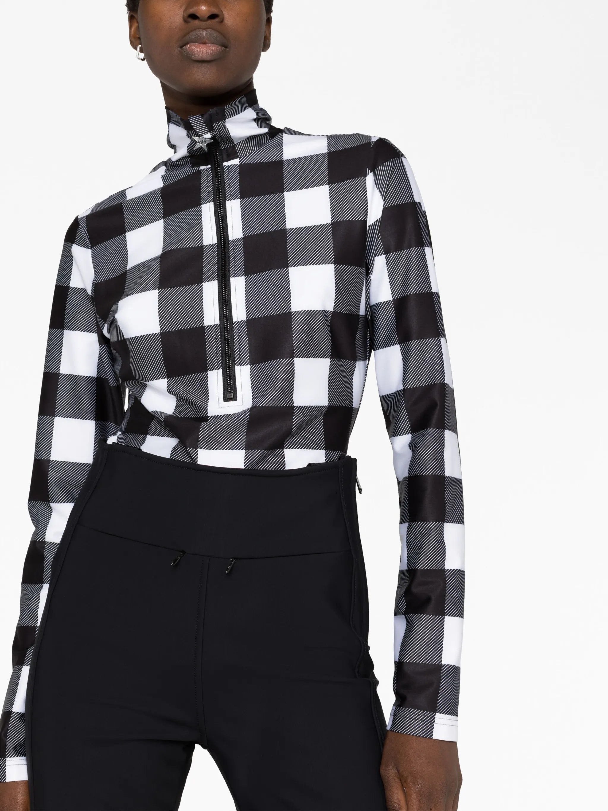 check-print half-zip ski top
