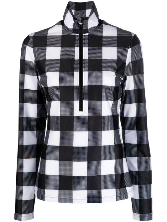 check-print half-zip ski top