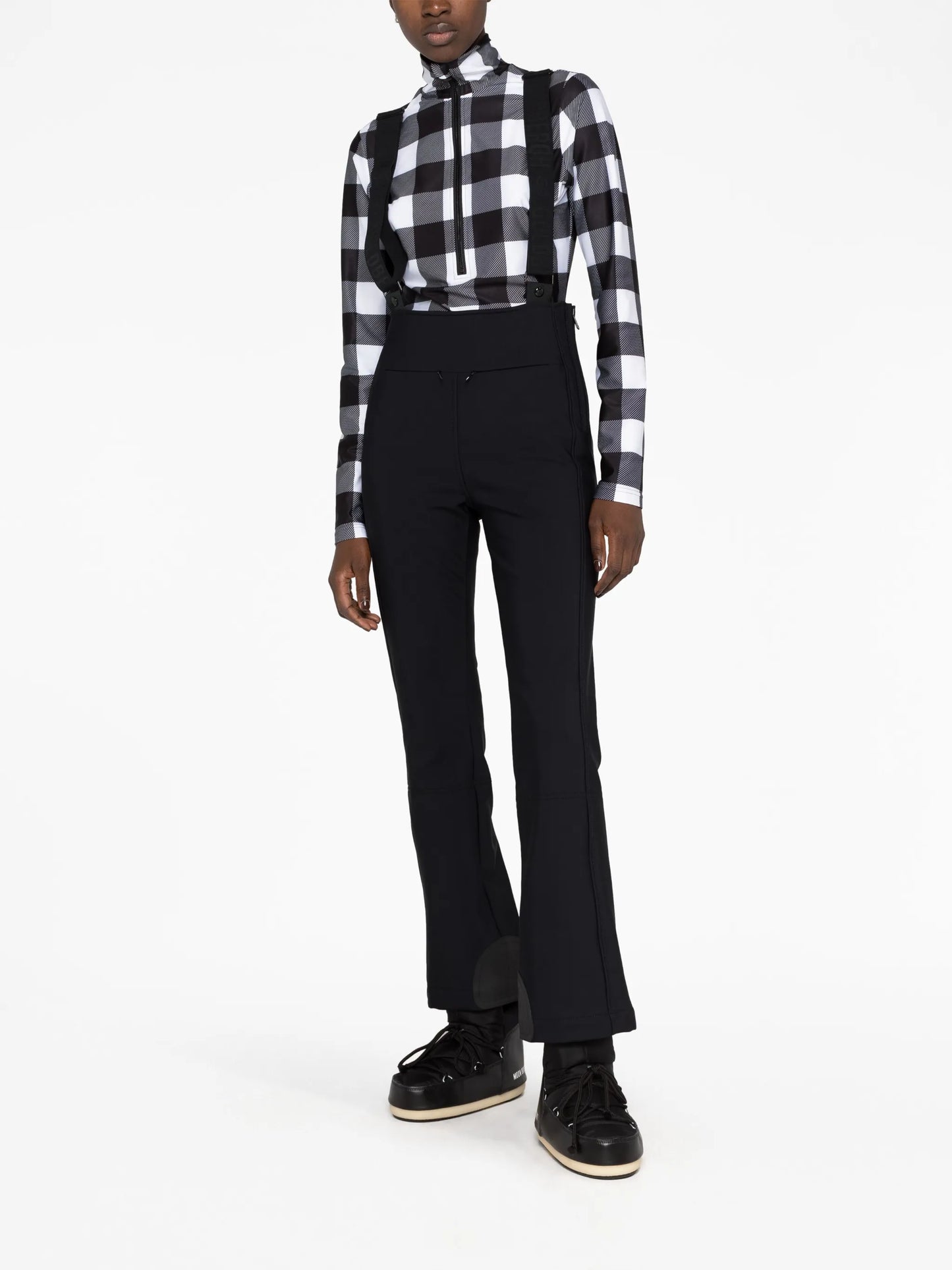 check-print half-zip ski top