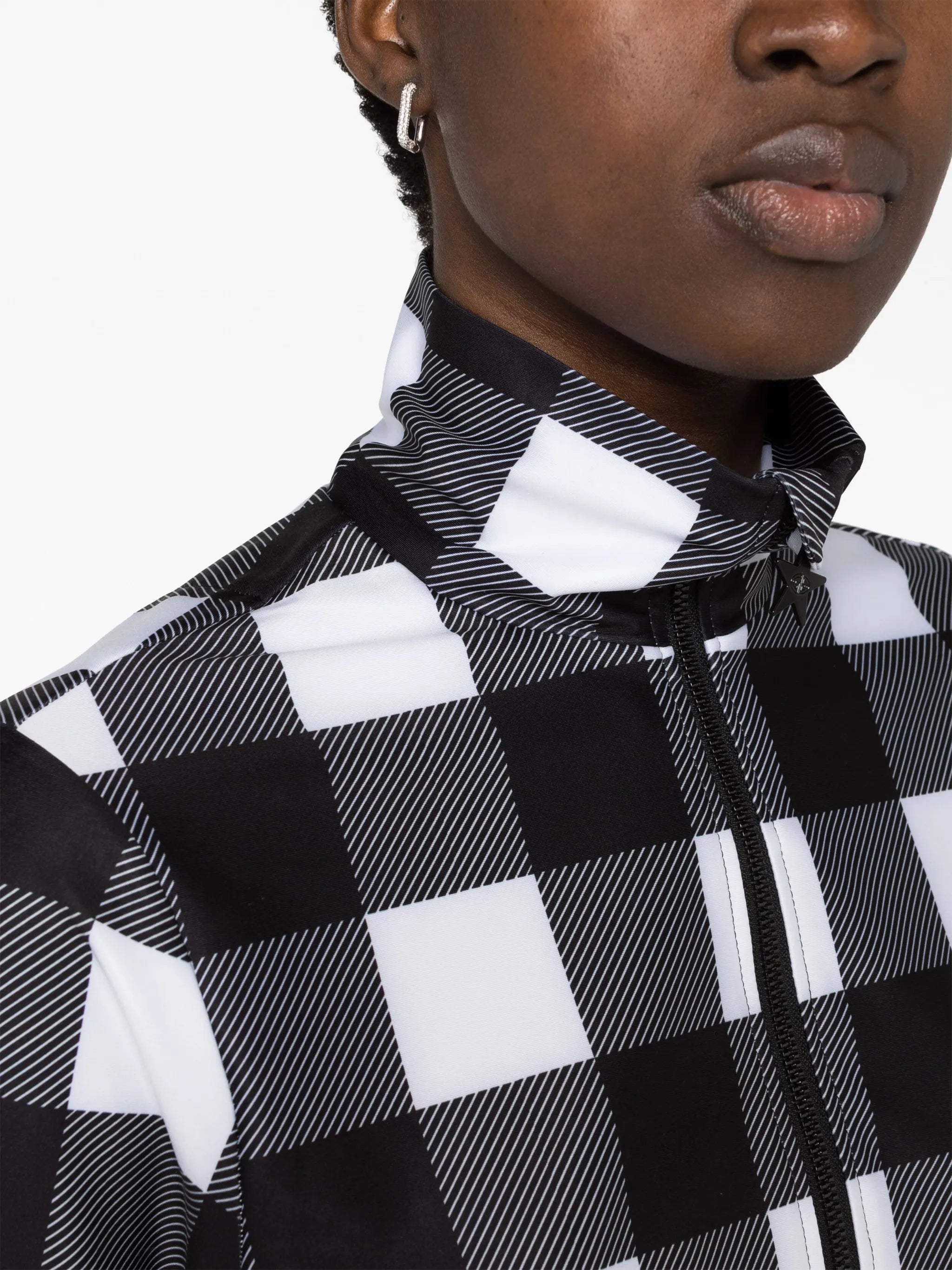 check-print half-zip ski top