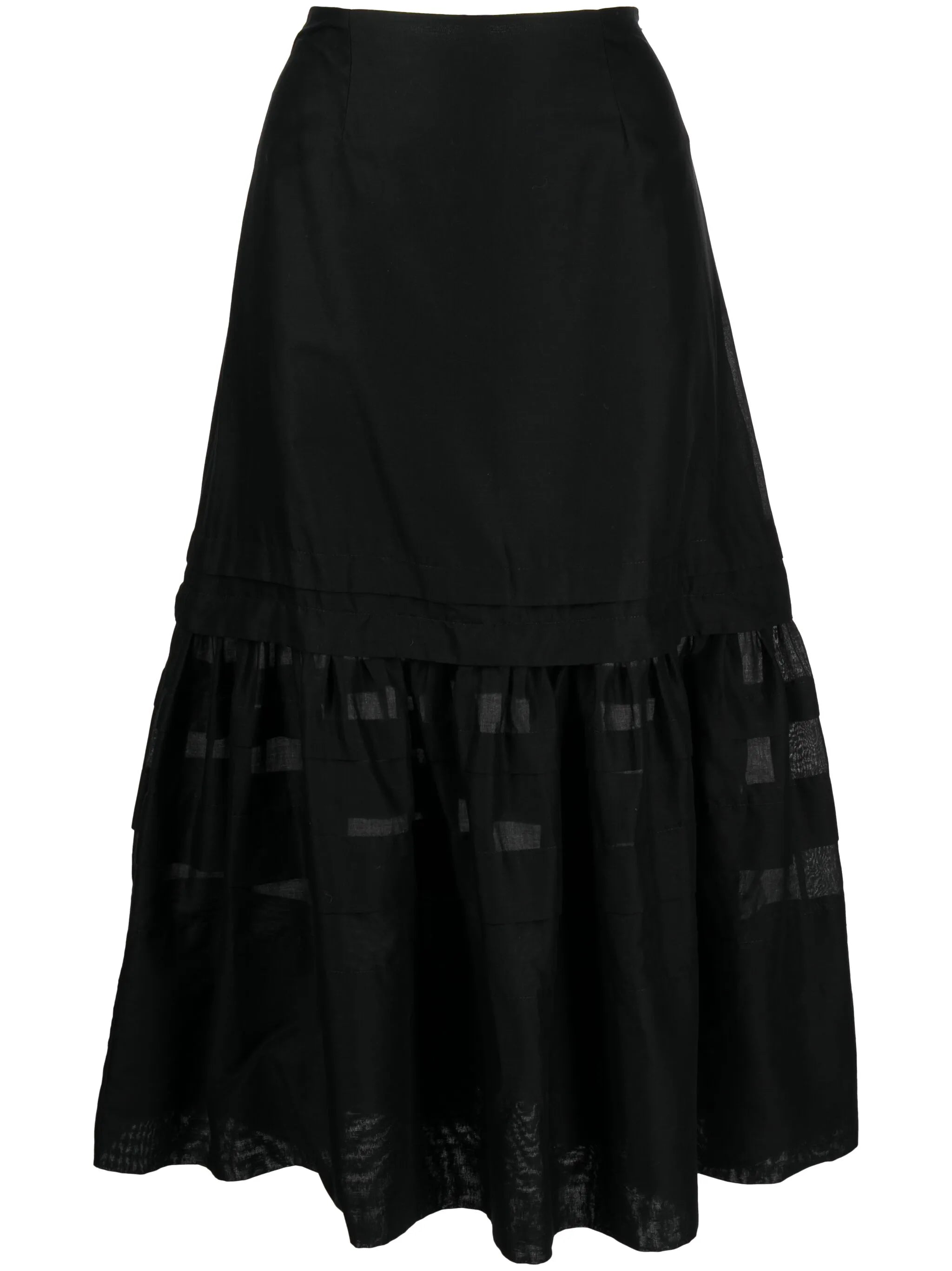 ruffled tiered midi skirt