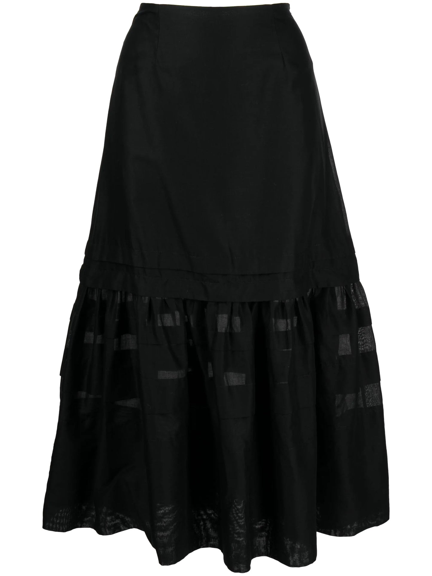 ruffled tiered midi skirt