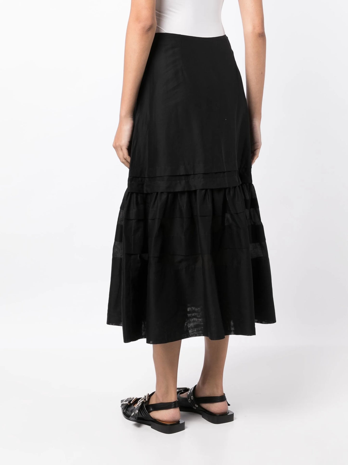 ruffled tiered midi skirt
