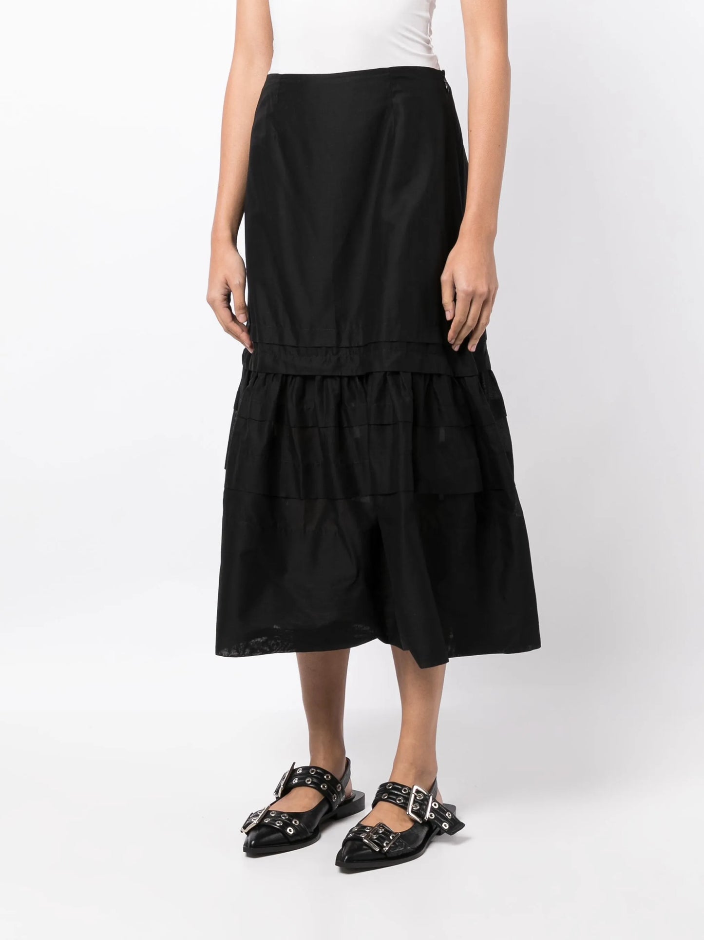 ruffled tiered midi skirt