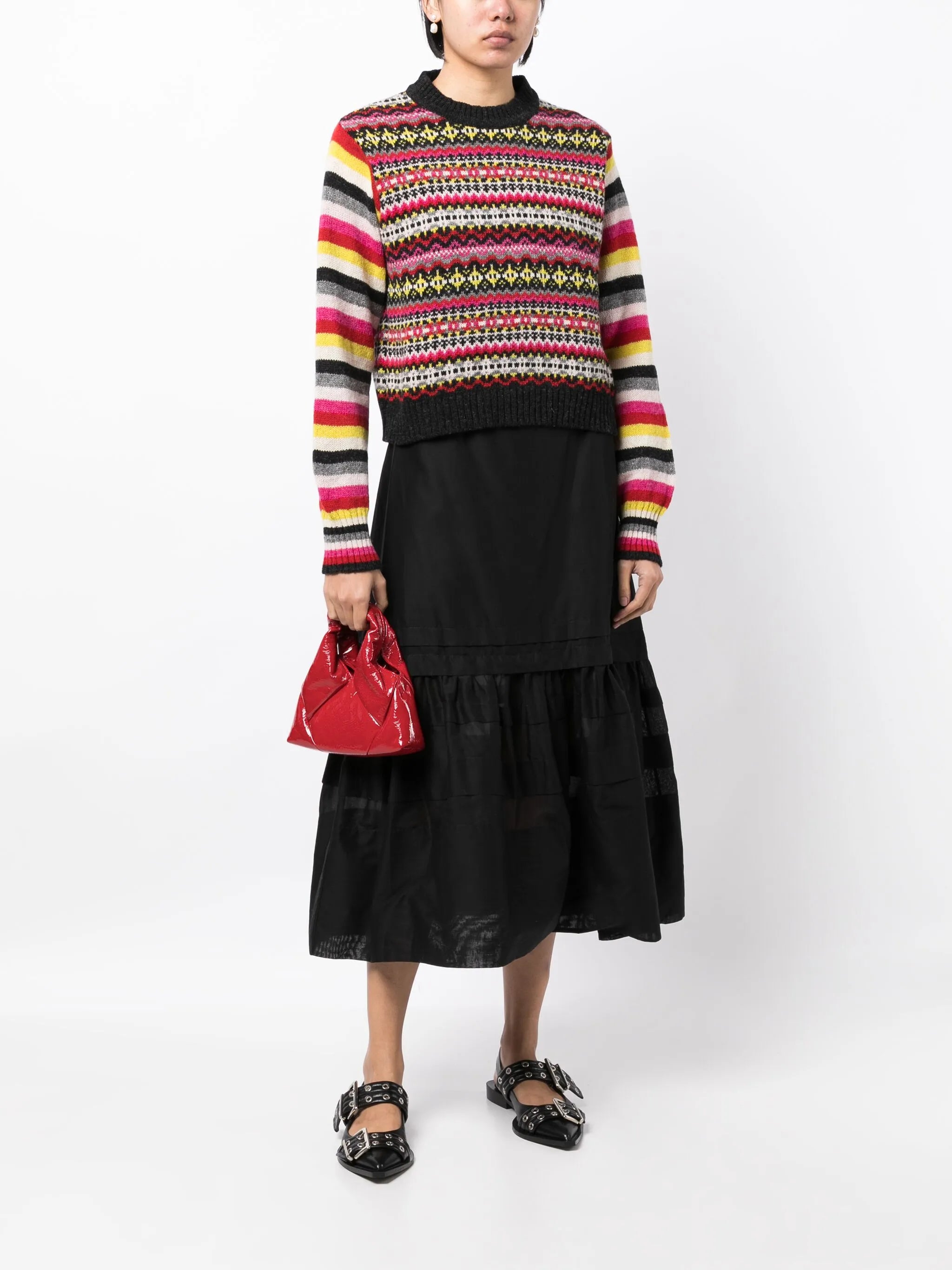 ruffled tiered midi skirt