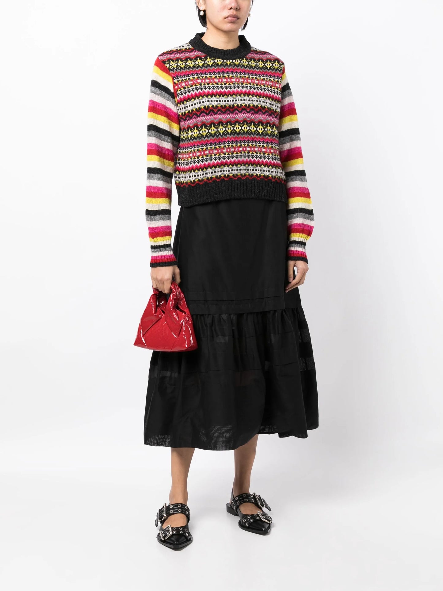 ruffled tiered midi skirt