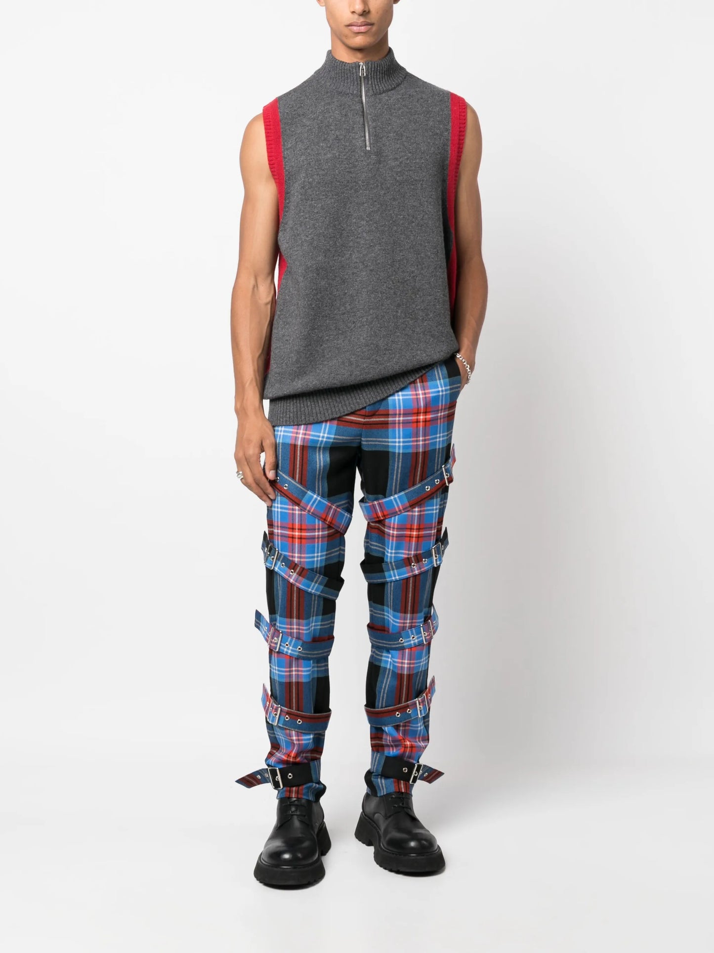 checked buckle-detailed trousers