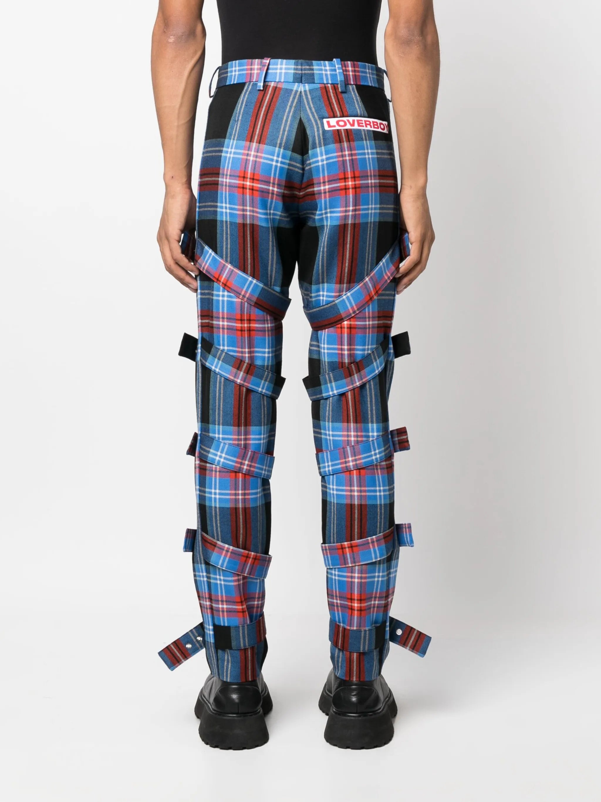 checked buckle-detailed trousers