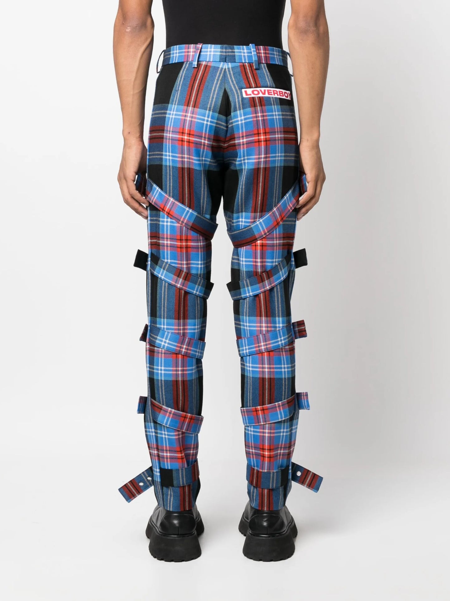 checked buckle-detailed trousers