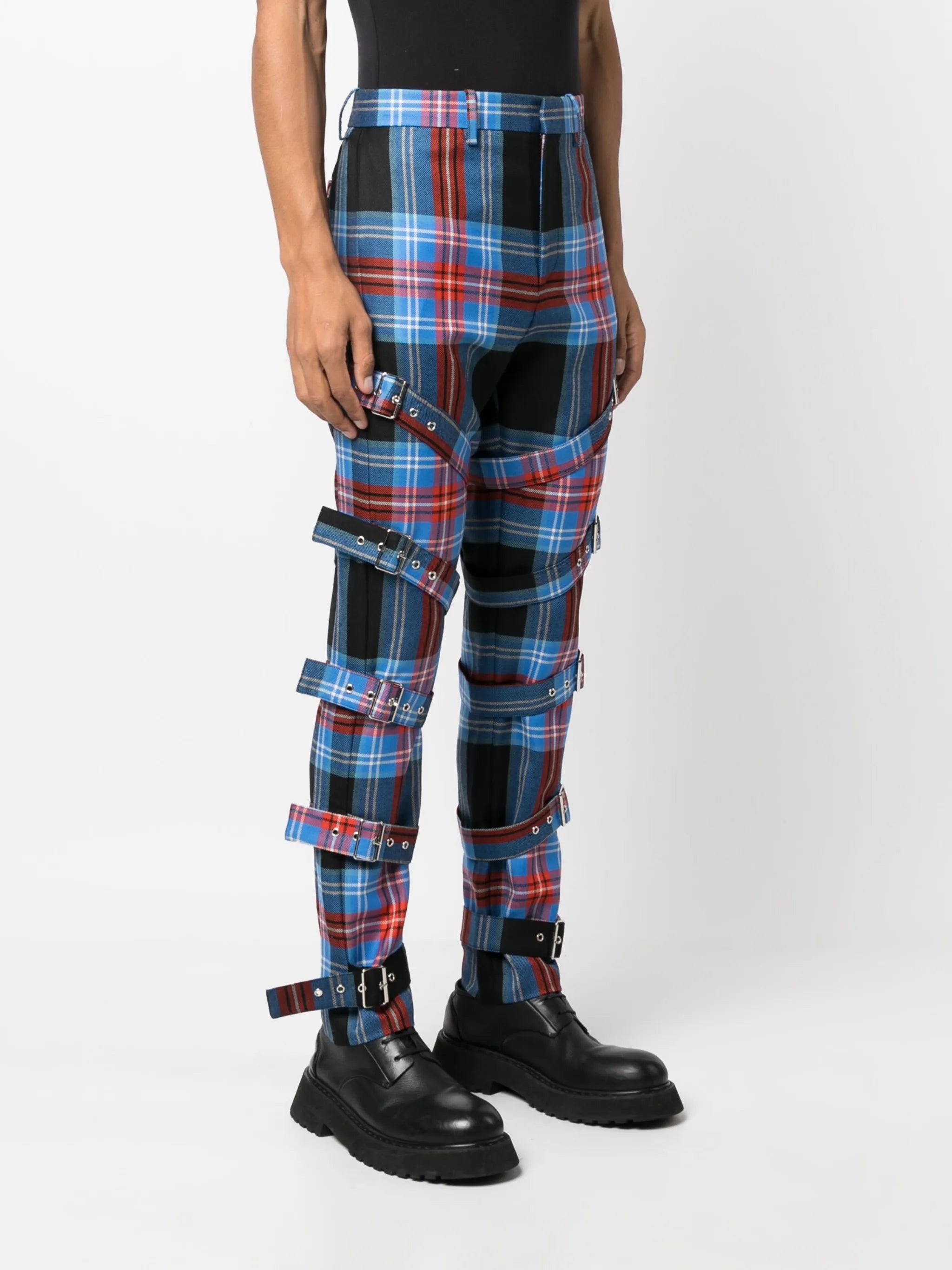checked buckle-detailed trousers