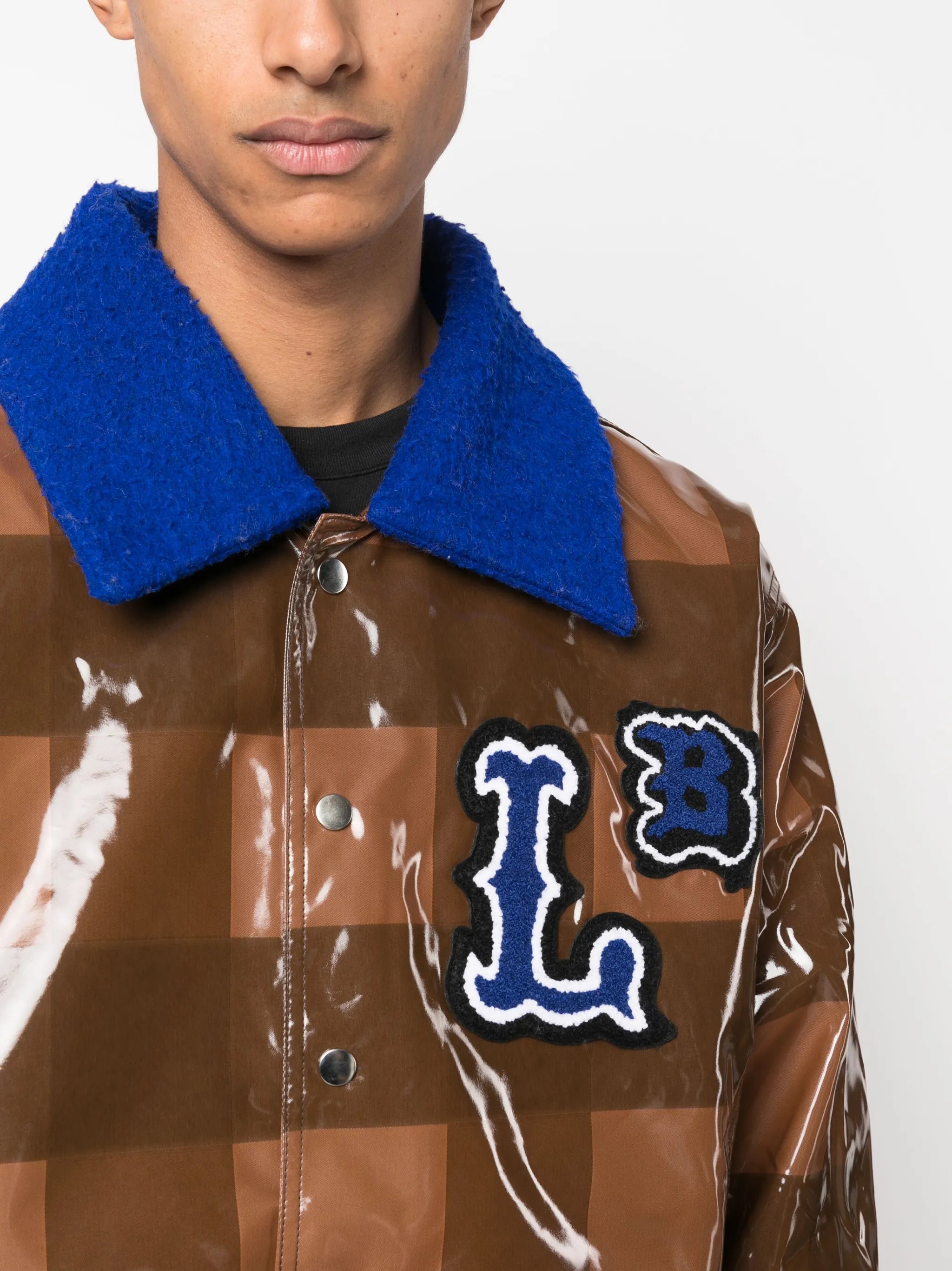 checked varsity bomber jacket