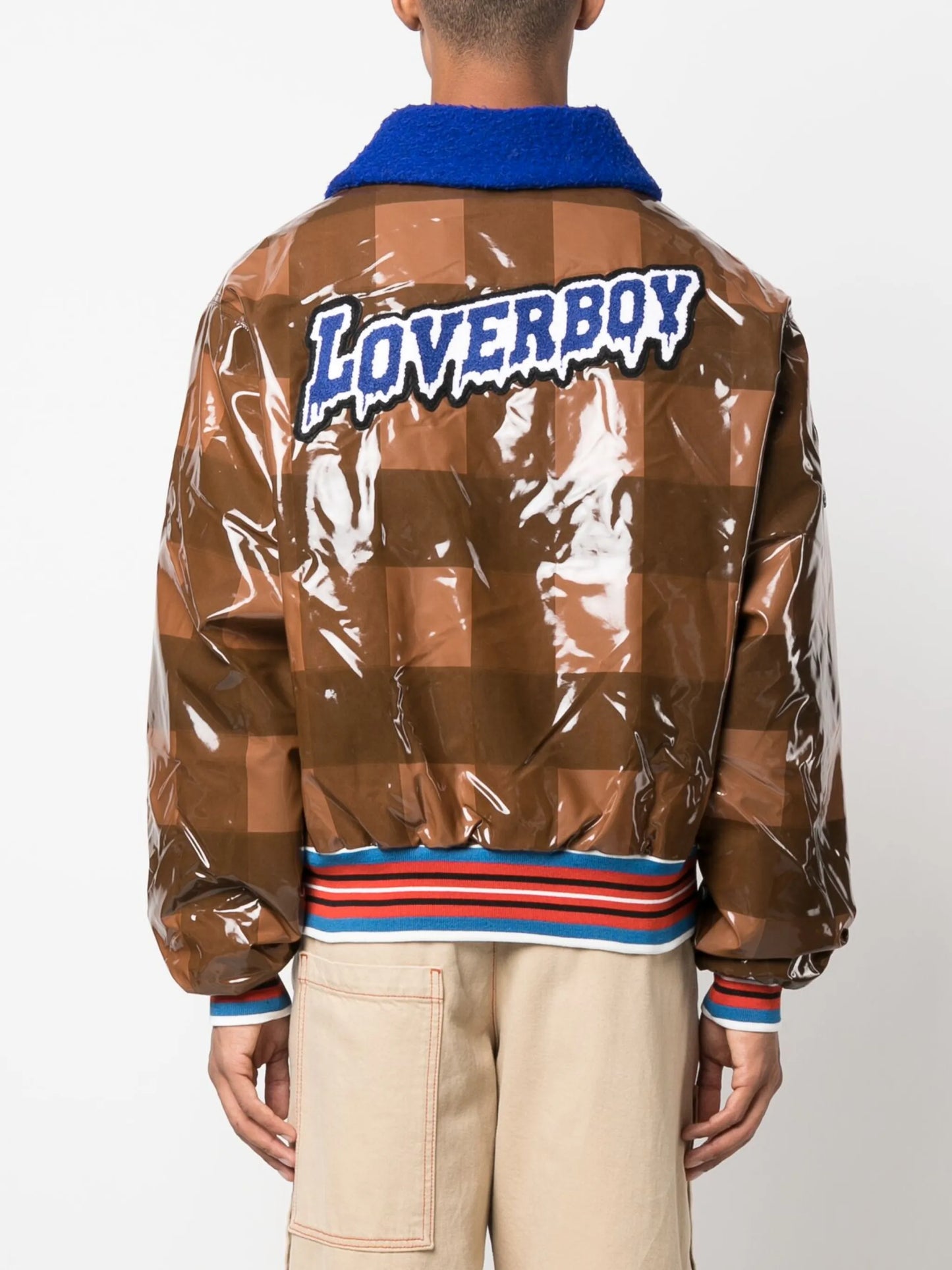 checked varsity bomber jacket