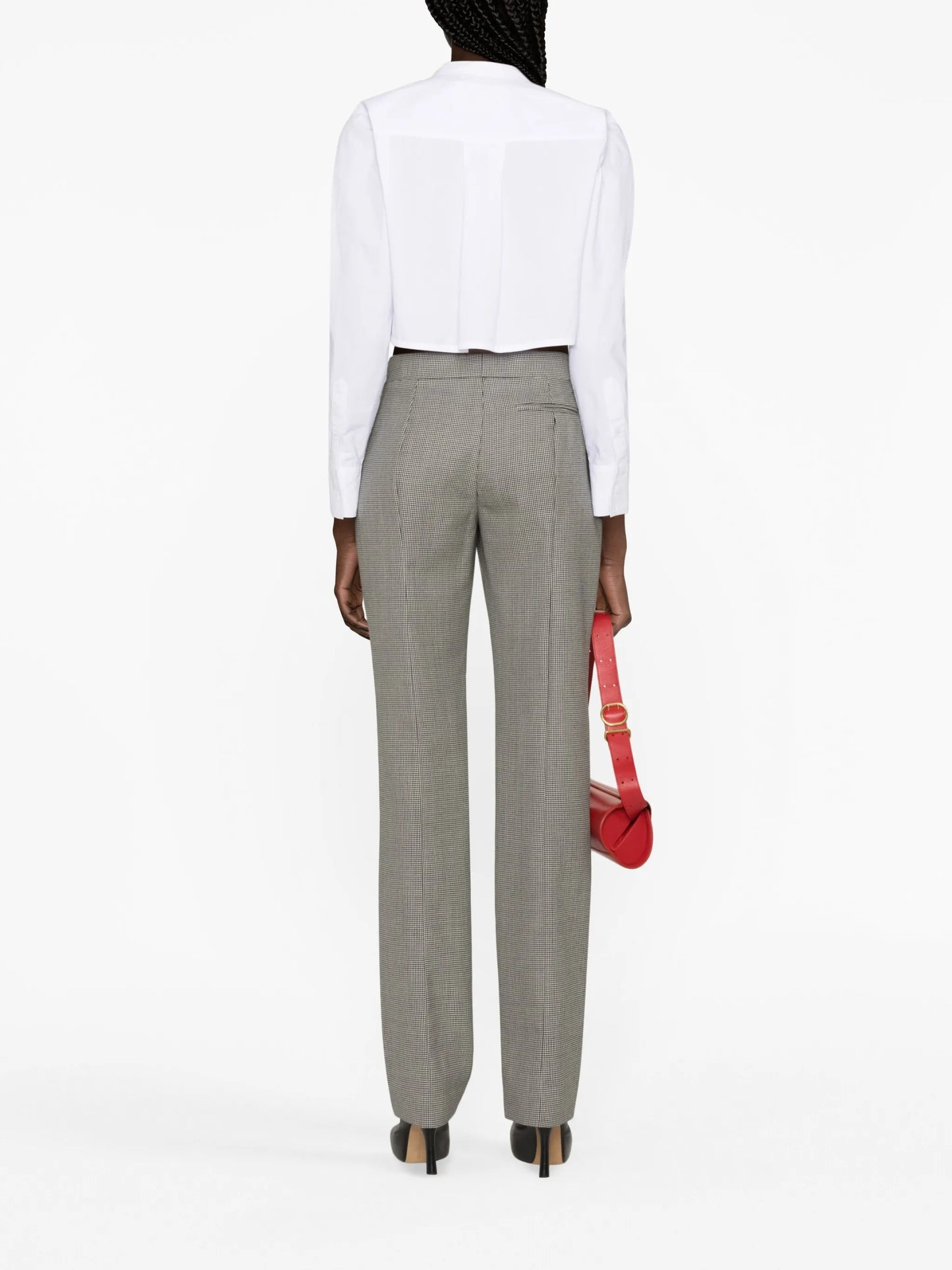 houndstooth-pattern high-waisted trousers
