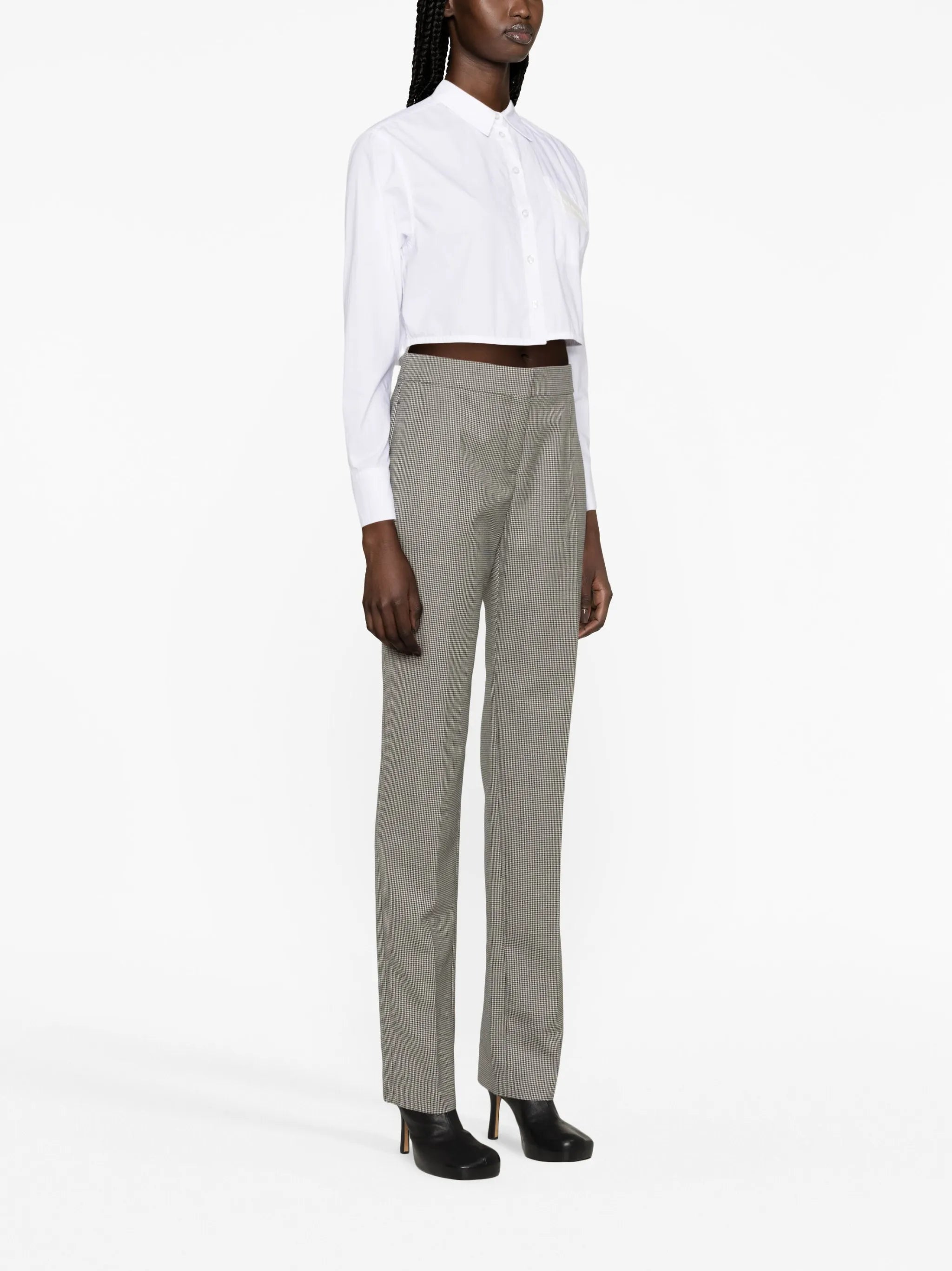 houndstooth-pattern high-waisted trousers