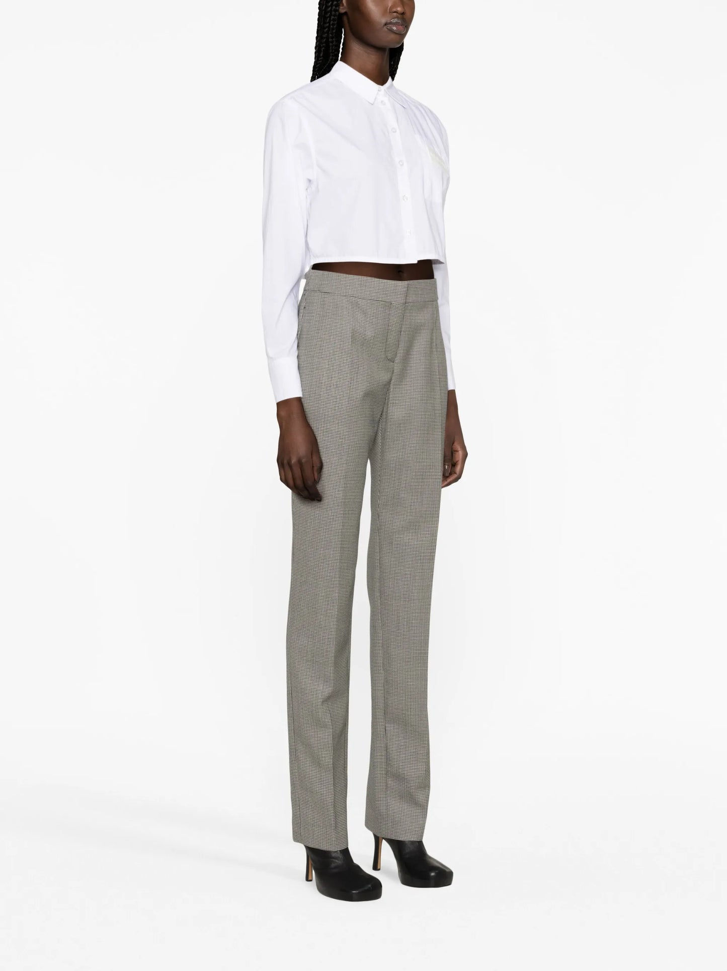 houndstooth-pattern high-waisted trousers