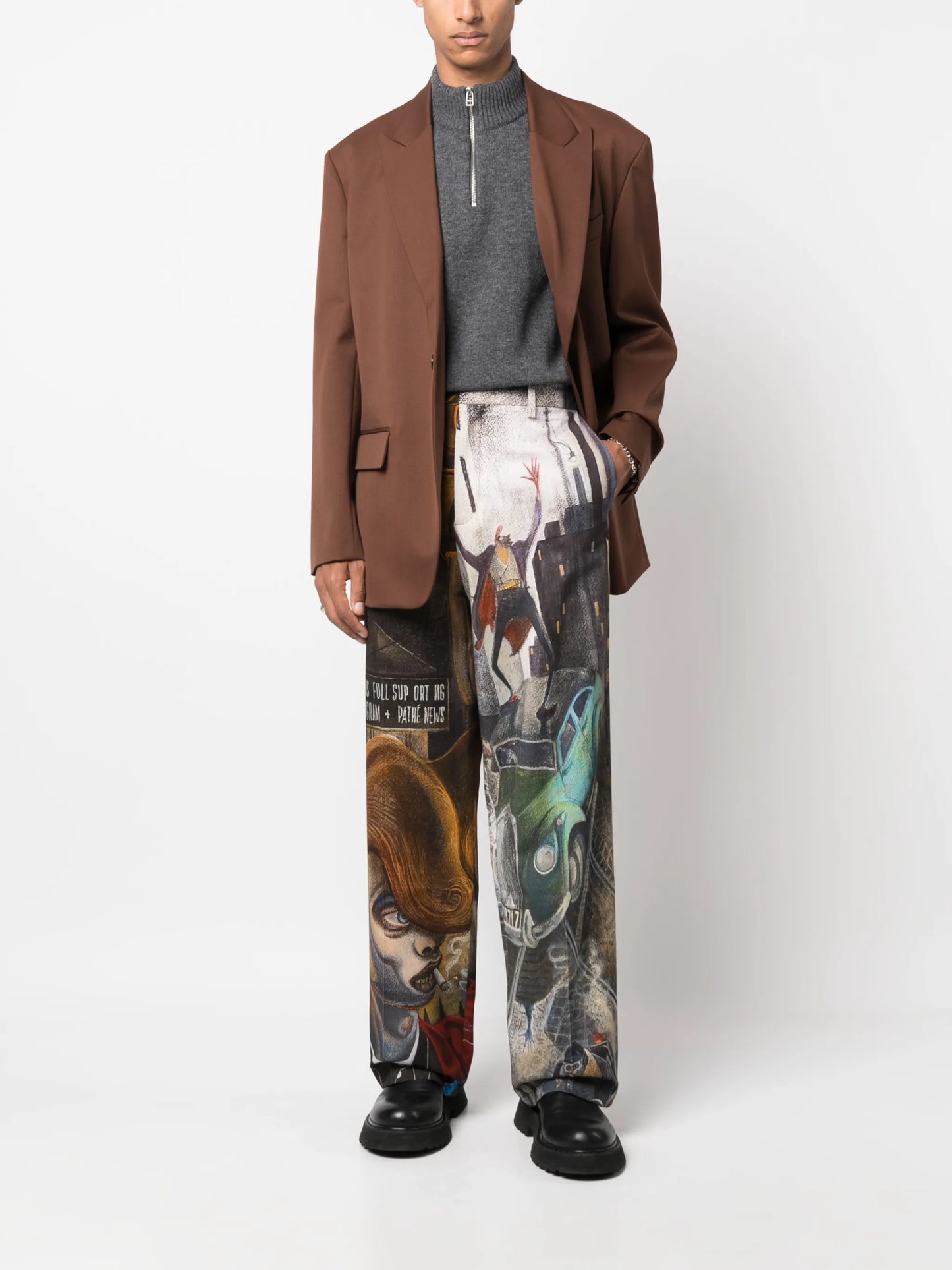 graphic-print wide-fit trousers
