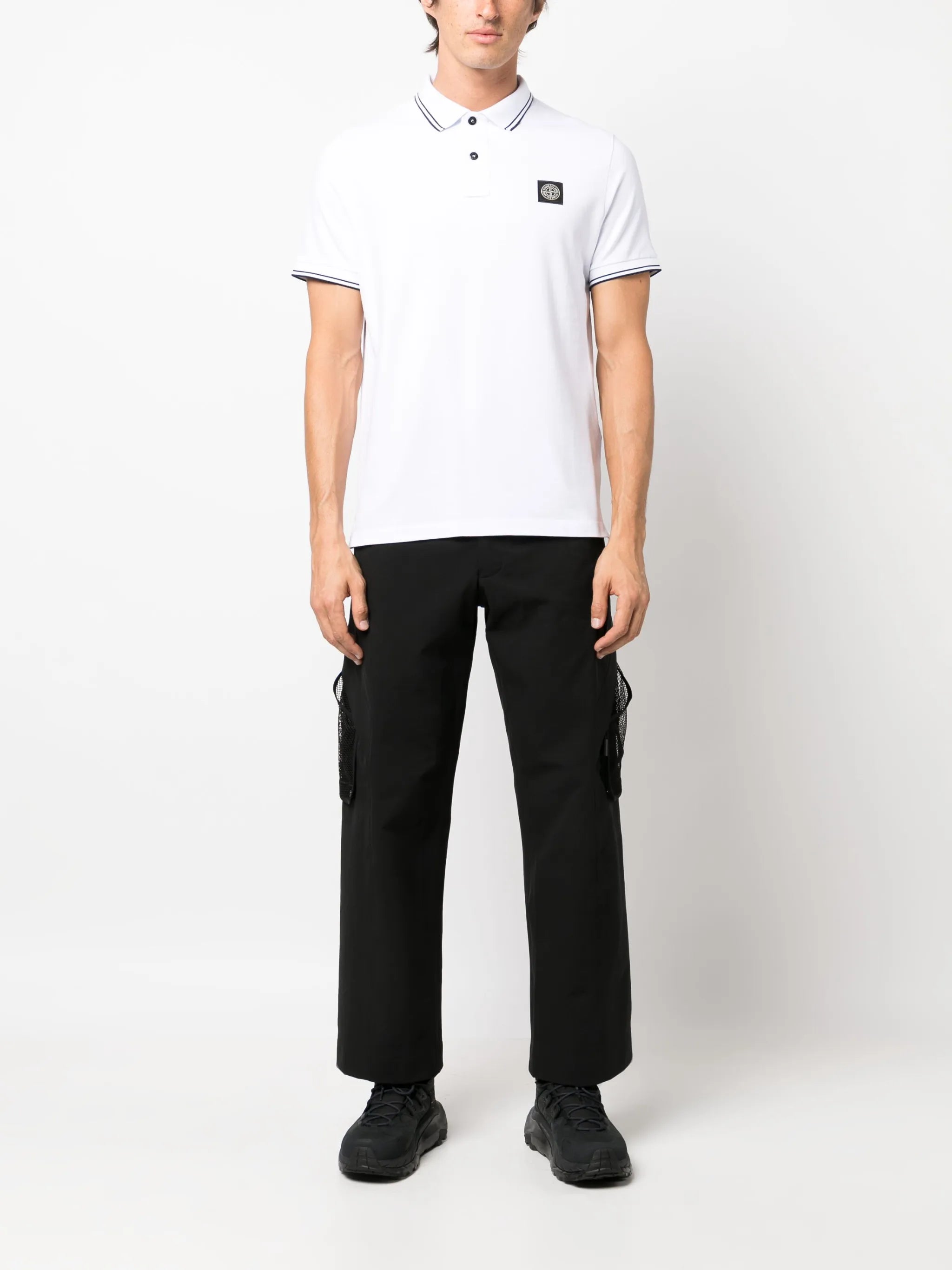 Compass-motif stretch-cotton polo shirt