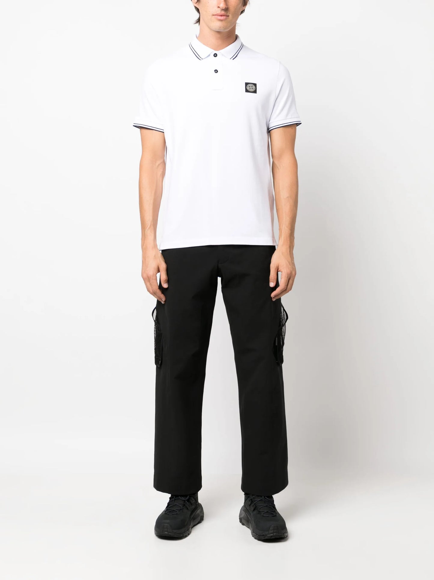 Compass-motif stretch-cotton polo shirt