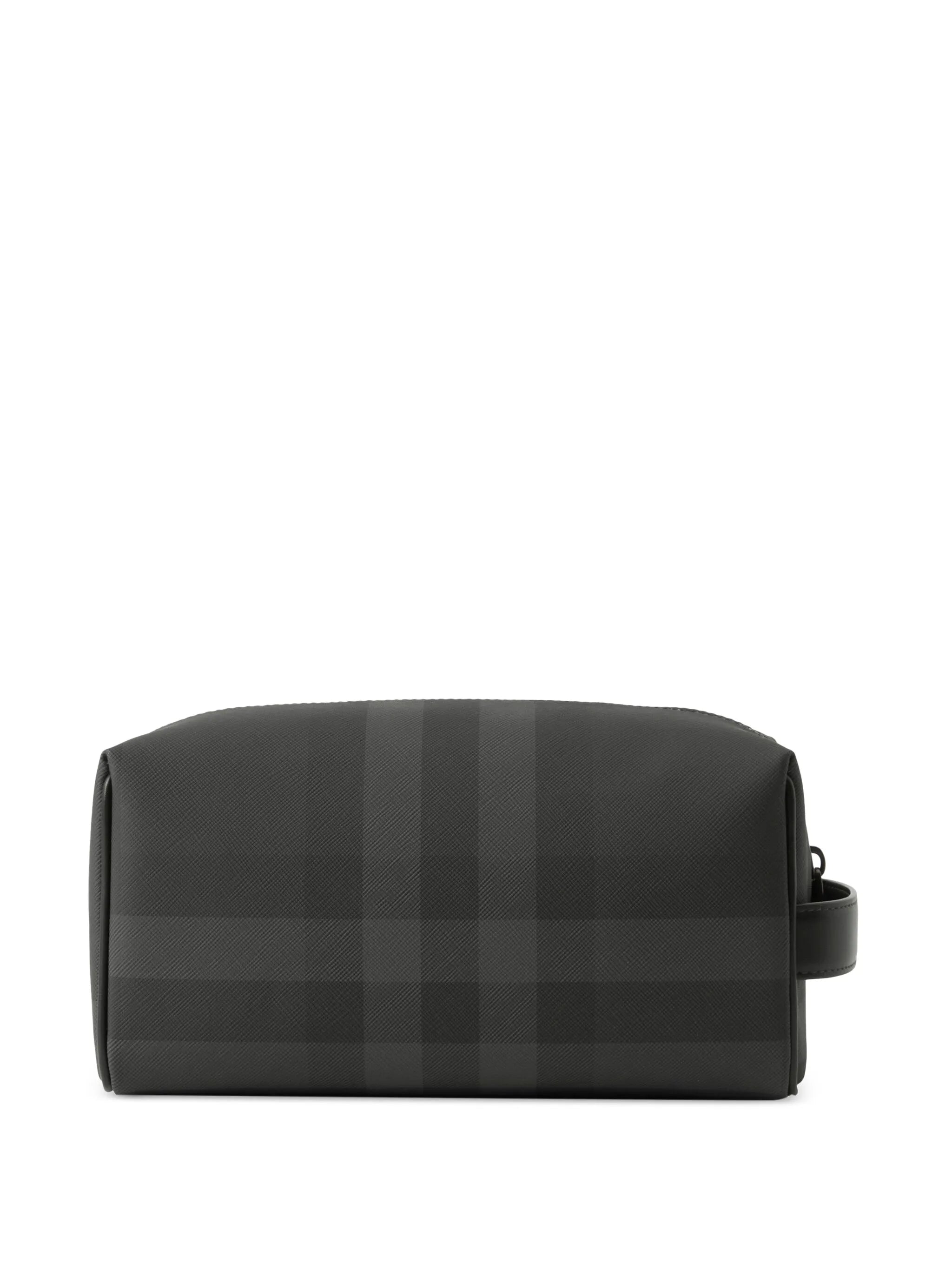 checked leather travel pouch