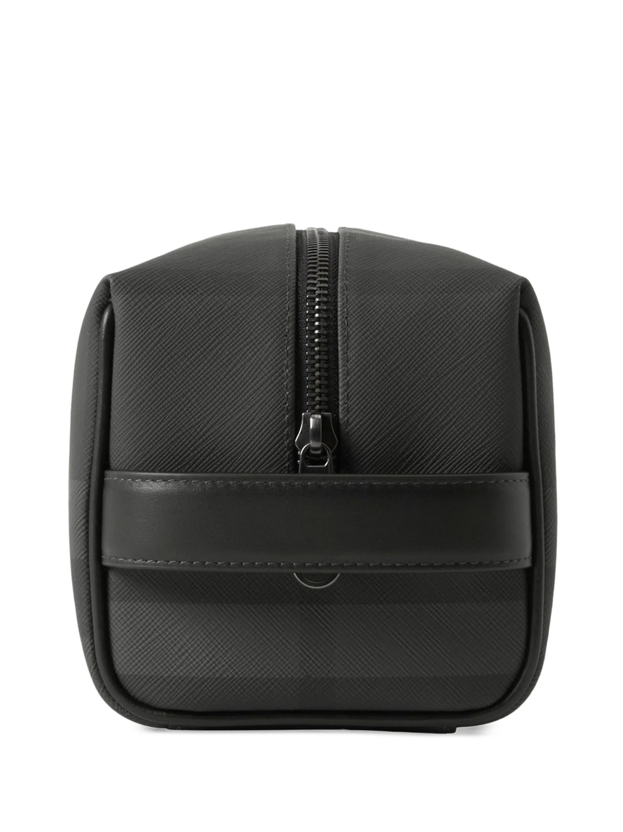 checked leather travel pouch