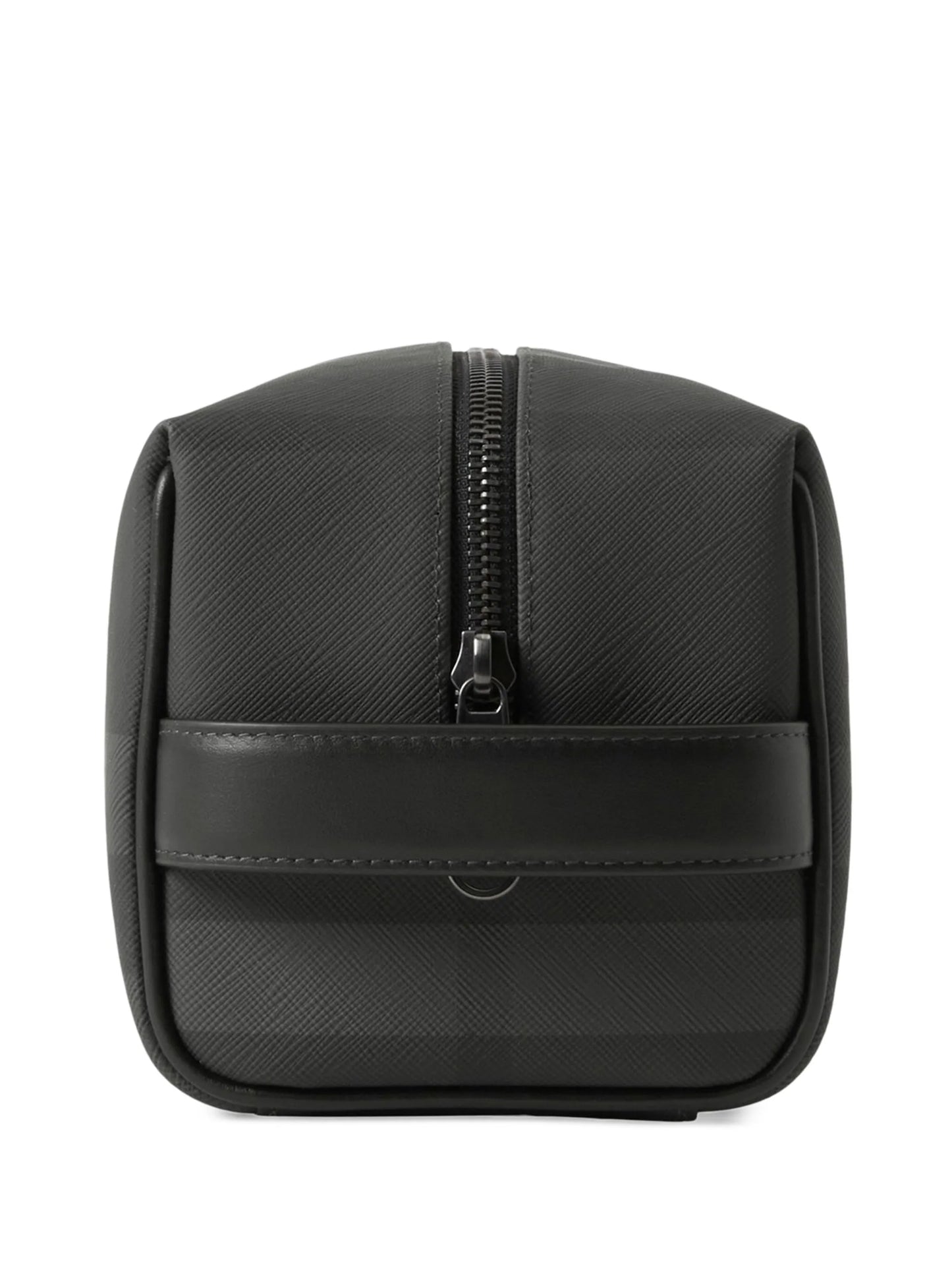 checked leather travel pouch