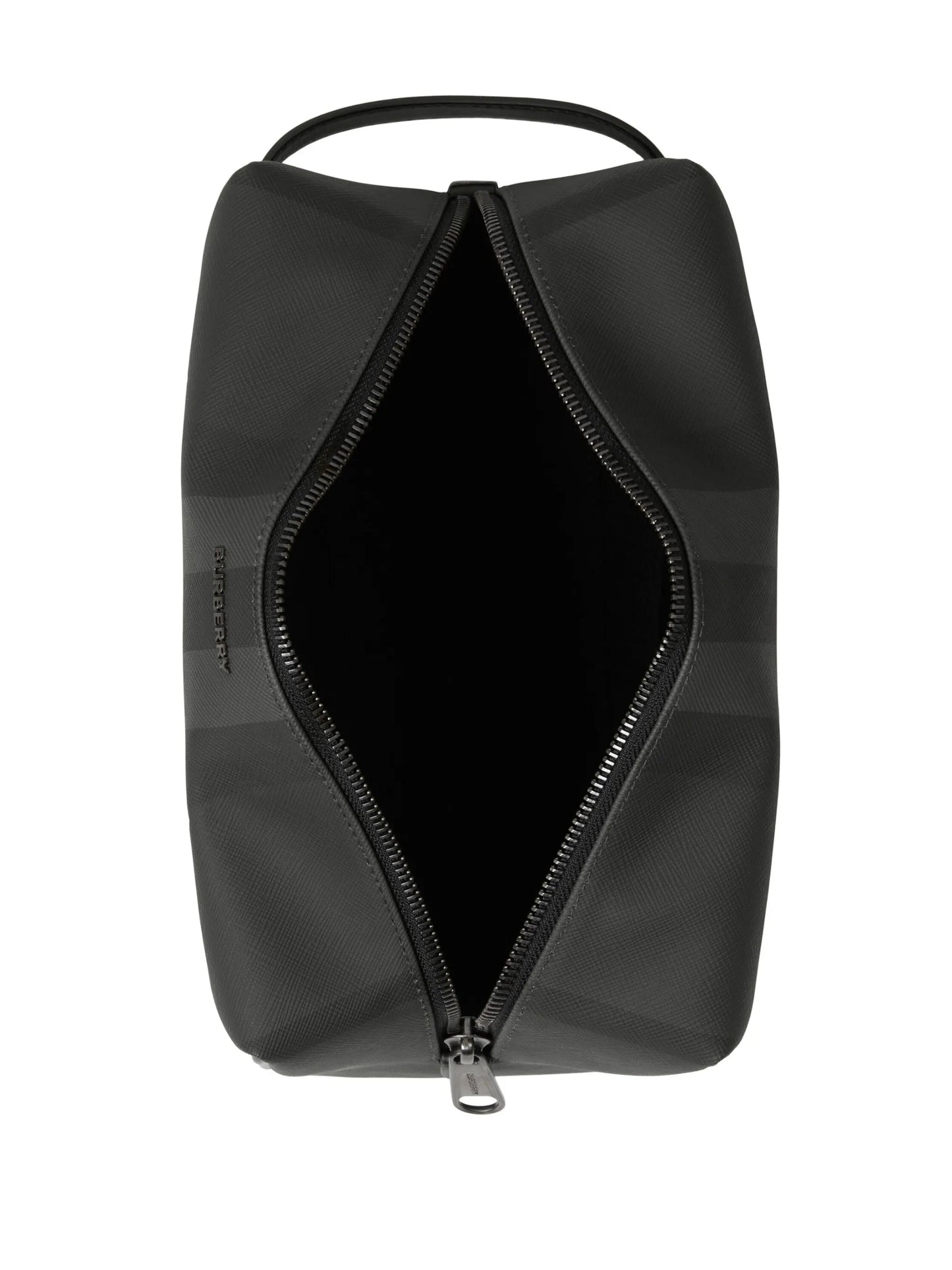 checked leather travel pouch