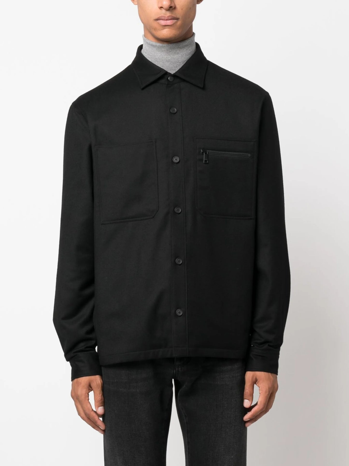 button-up wool shirt jacket