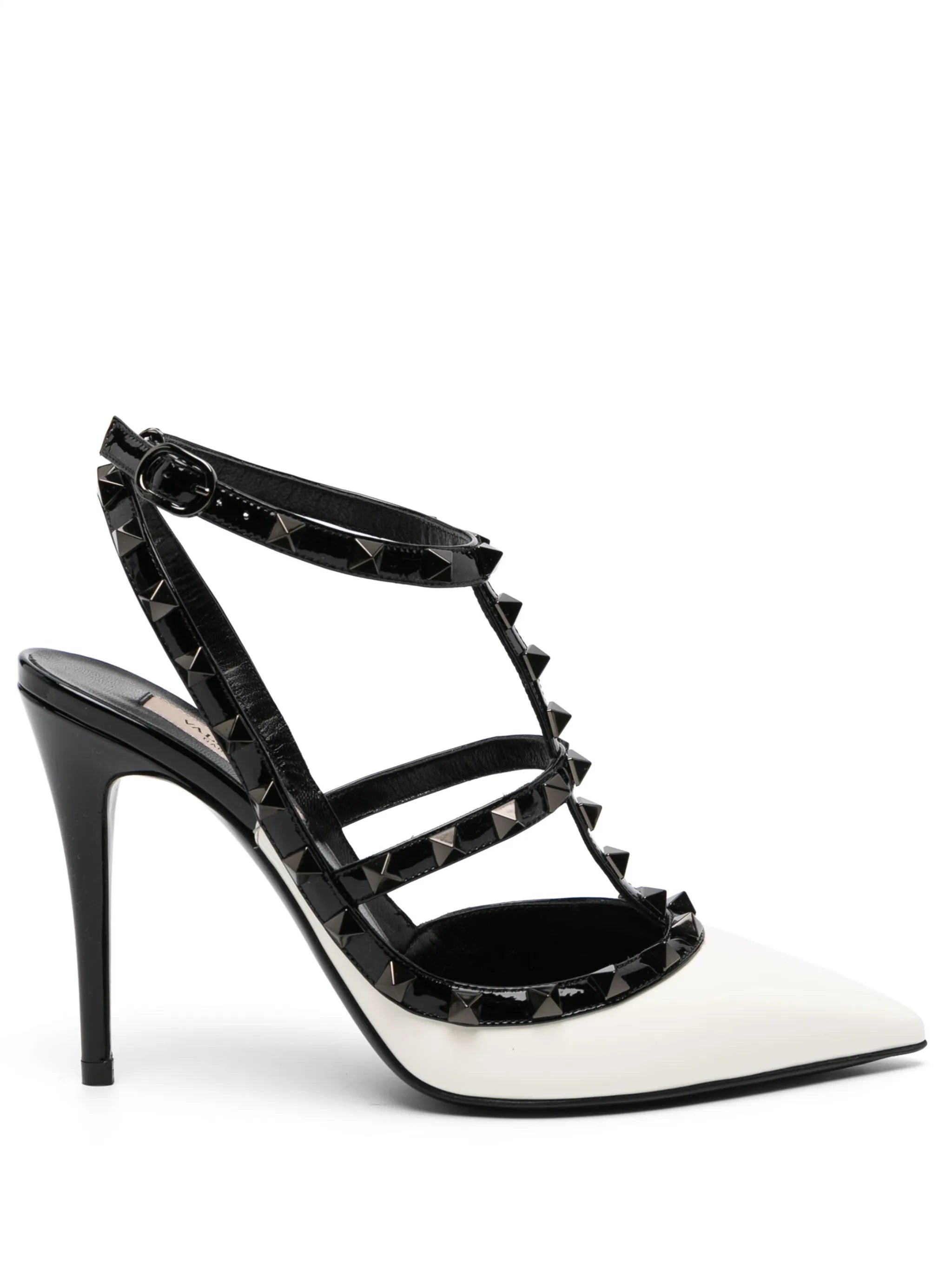 ROCKSTUD TWO-TONE PATENT LEATHER PUMP WITH MATCHING STRAPS AND STUDS 100MM