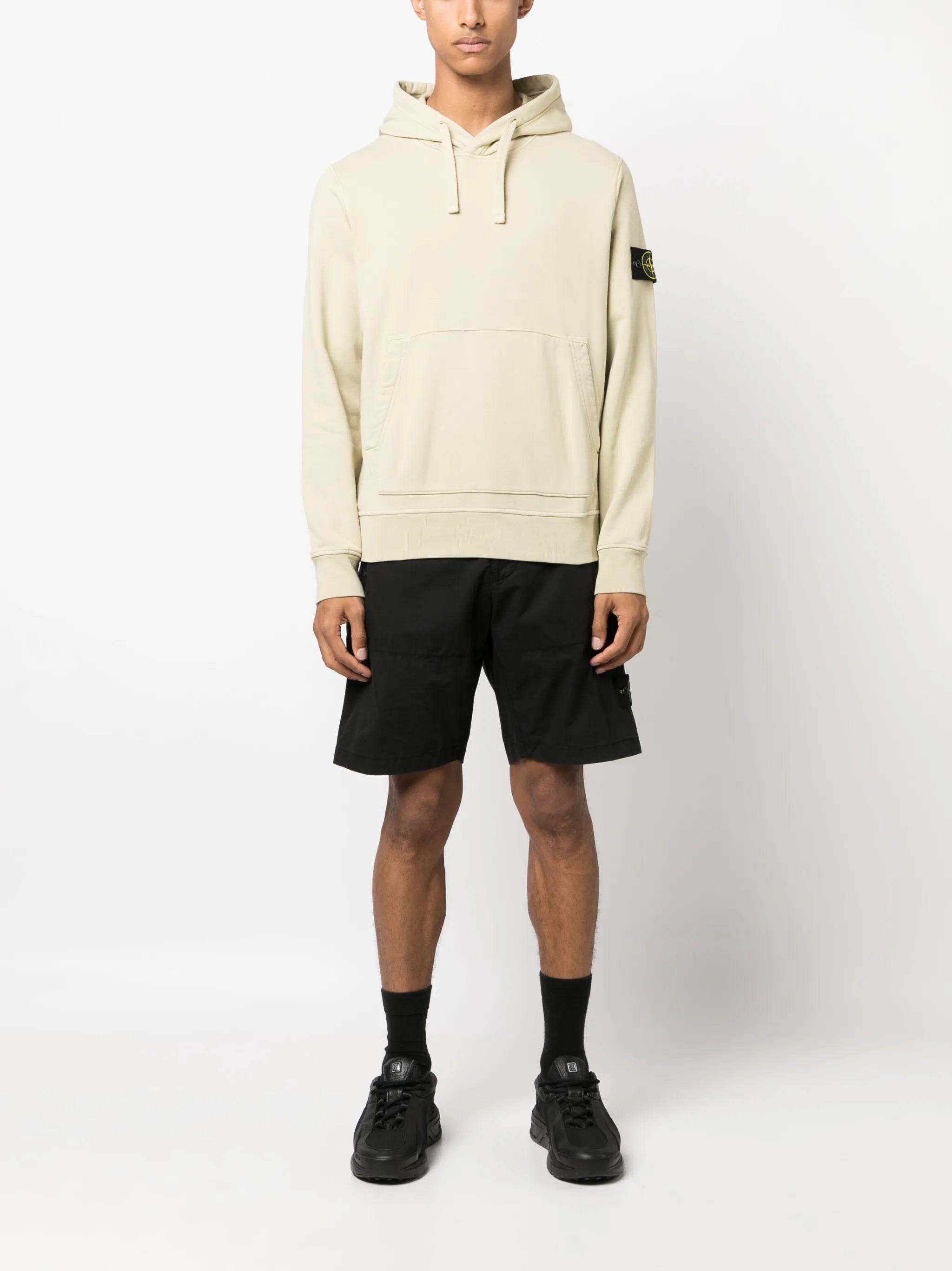 Compass logo-patch drawstring cotton hoodie