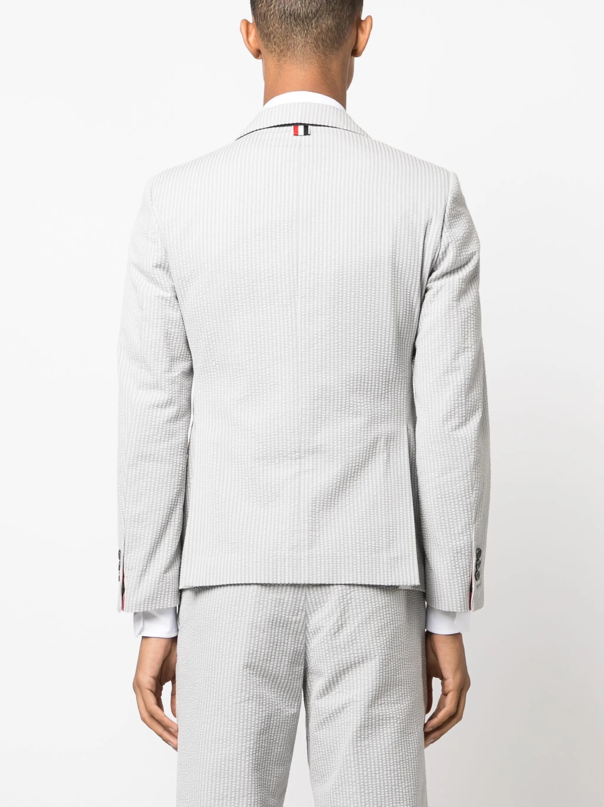 stripe-print seersucker cotton blazer