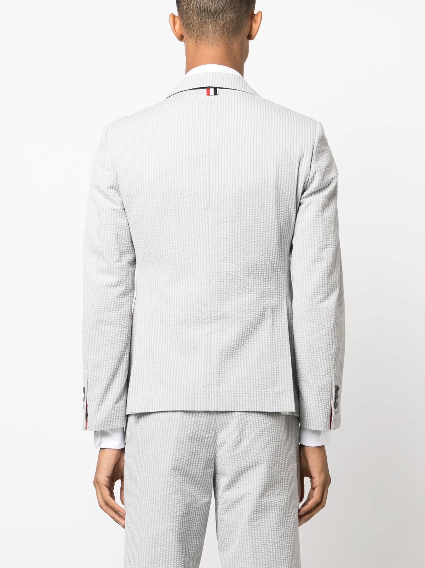 stripe-print seersucker cotton blazer