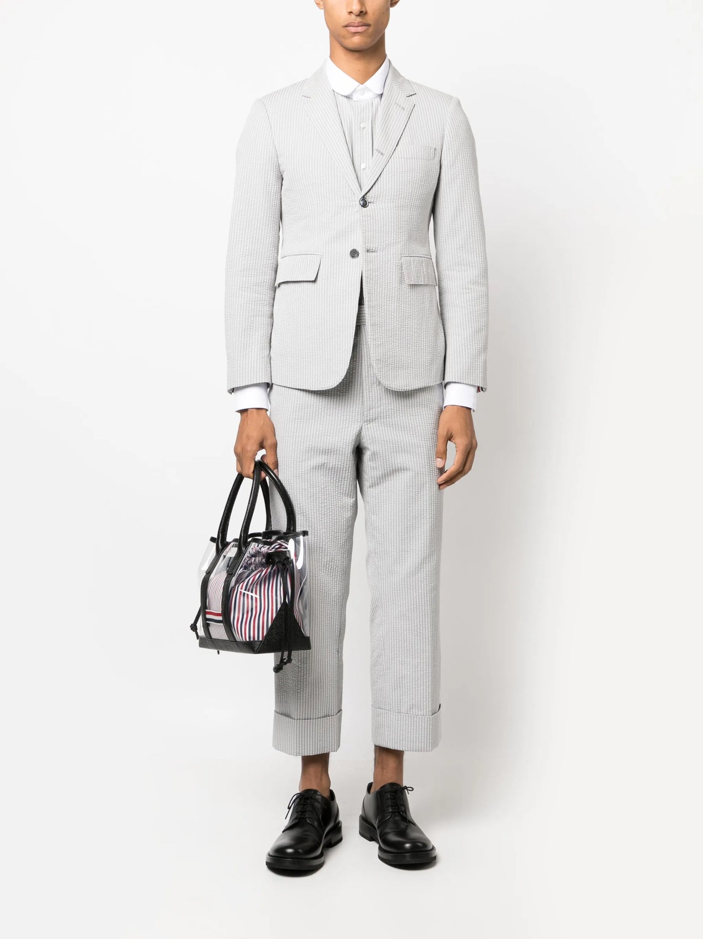 stripe-print seersucker cotton blazer