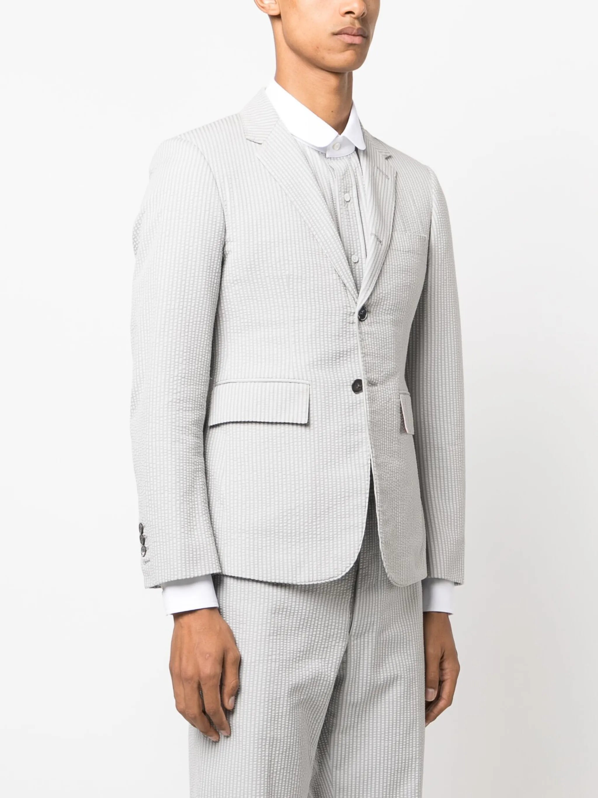 stripe-print seersucker cotton blazer