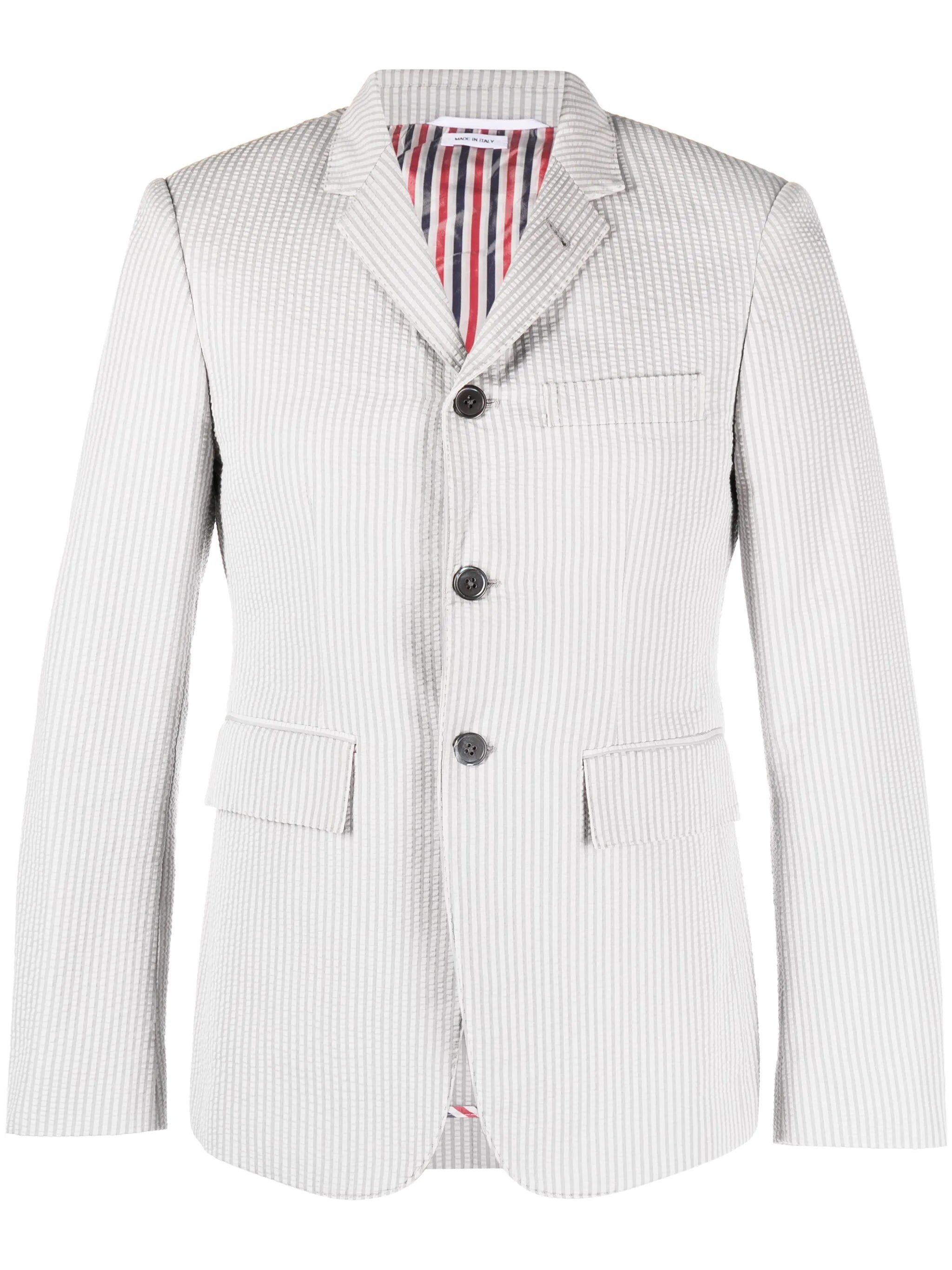 stripe-print seersucker cotton blazer
