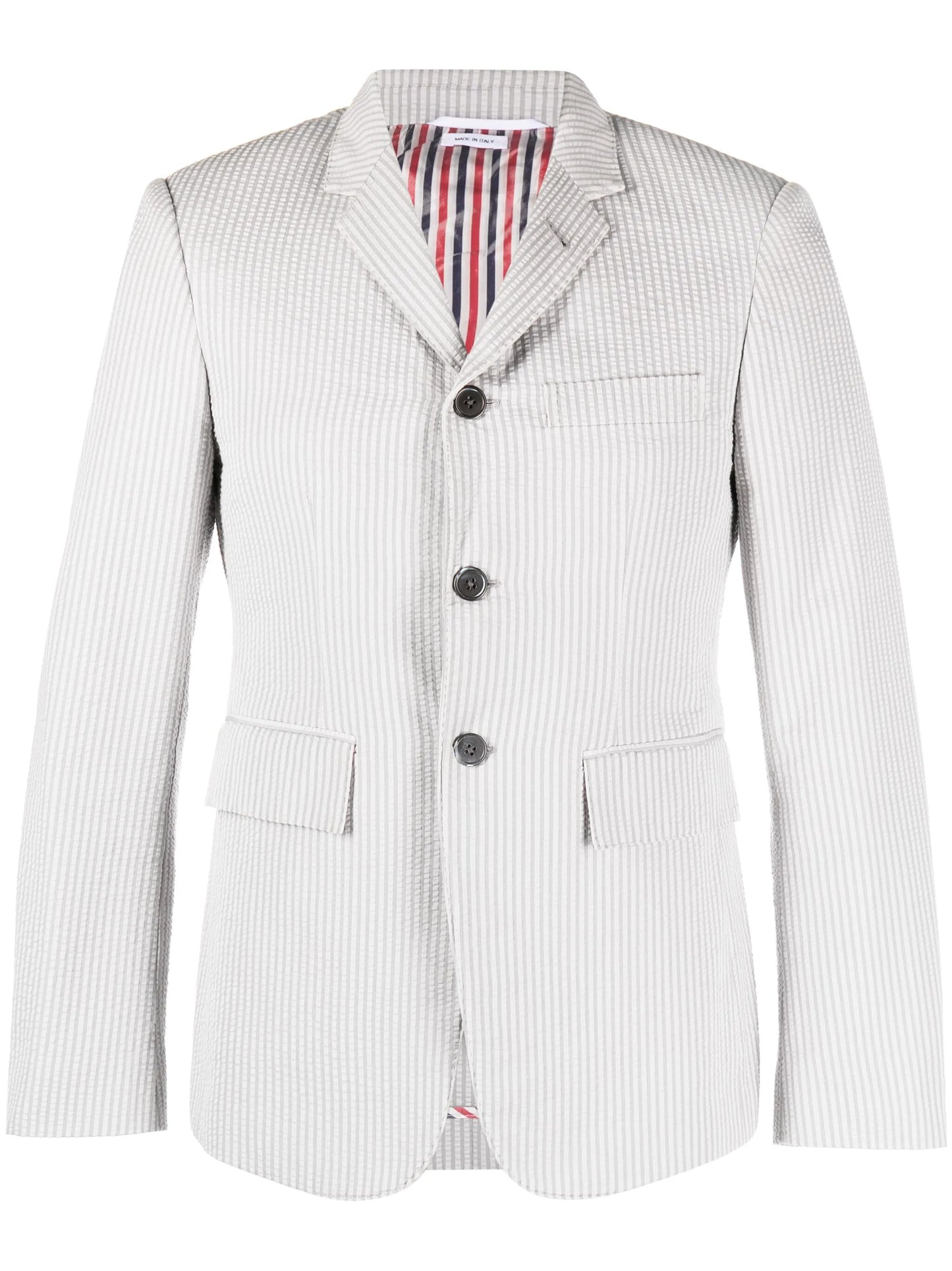 stripe-print seersucker cotton blazer