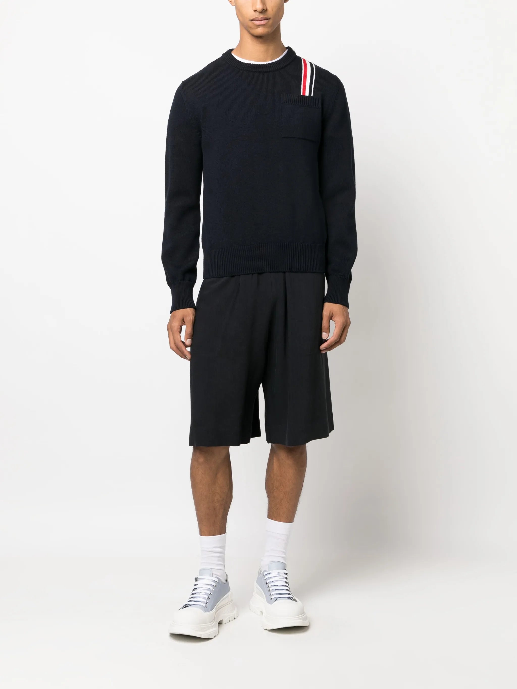 RWB-stripe intarsia cotton jumper