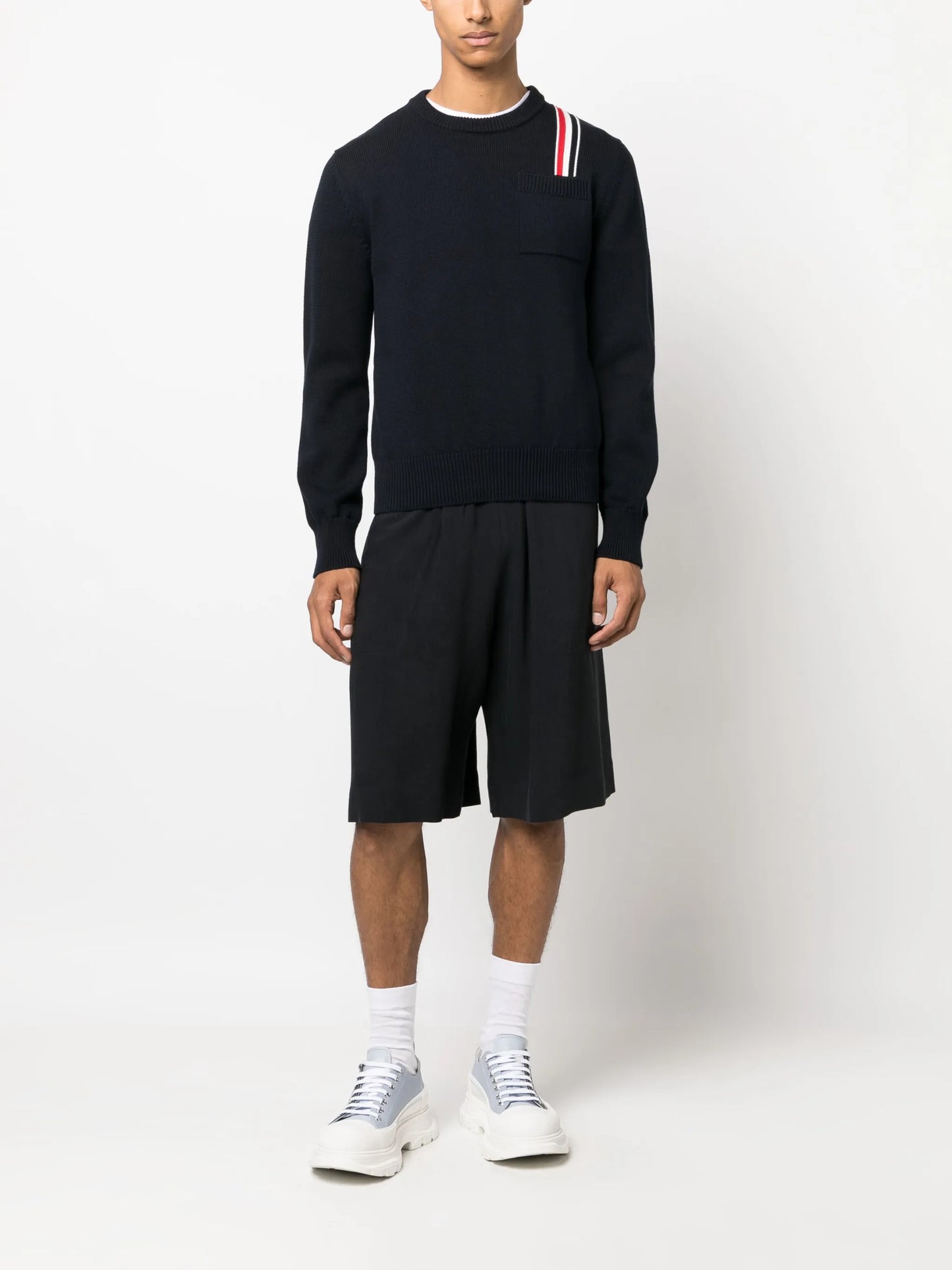 RWB-stripe intarsia cotton jumper