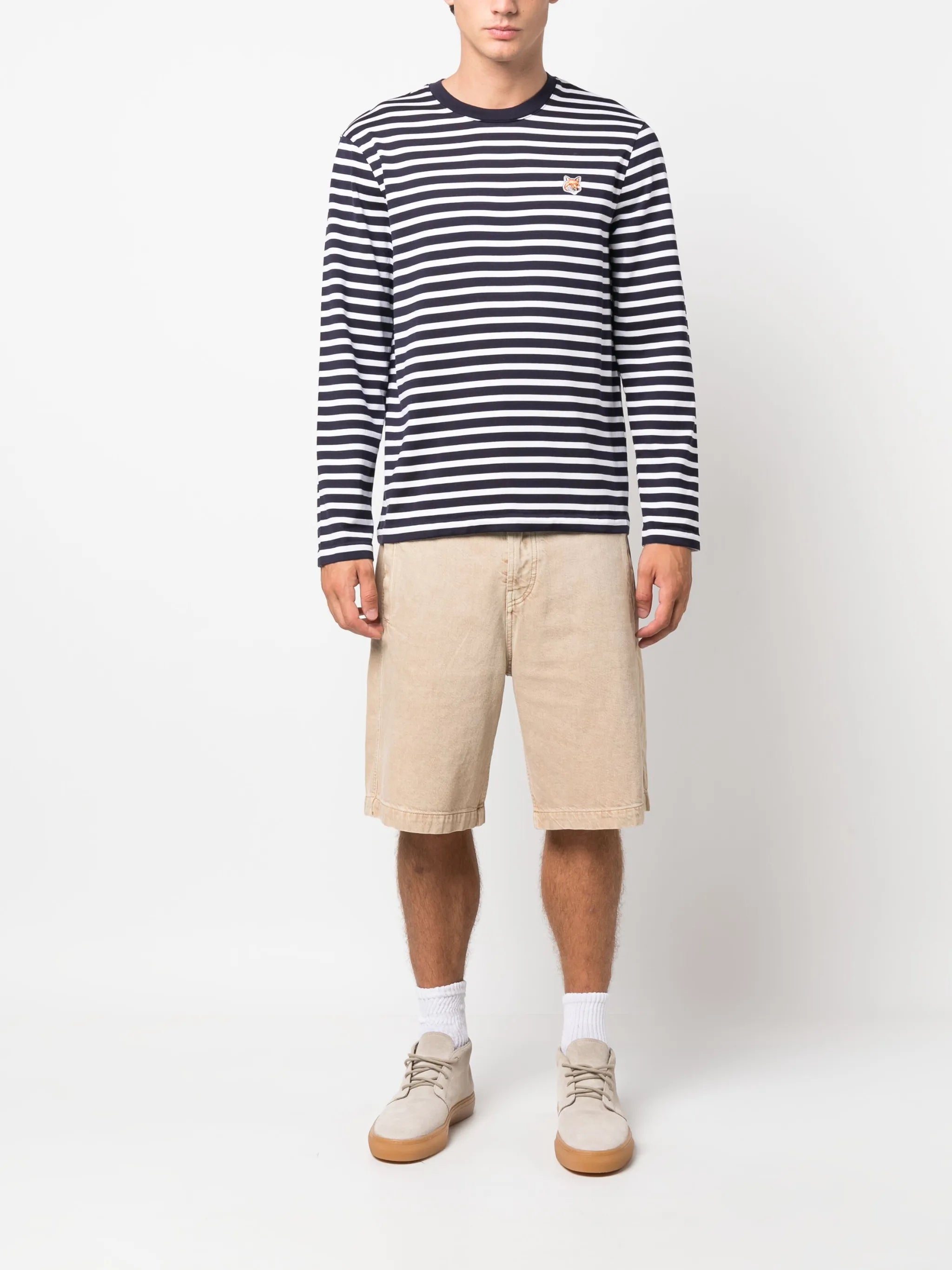 Fox-motif striped cotton T-shirt