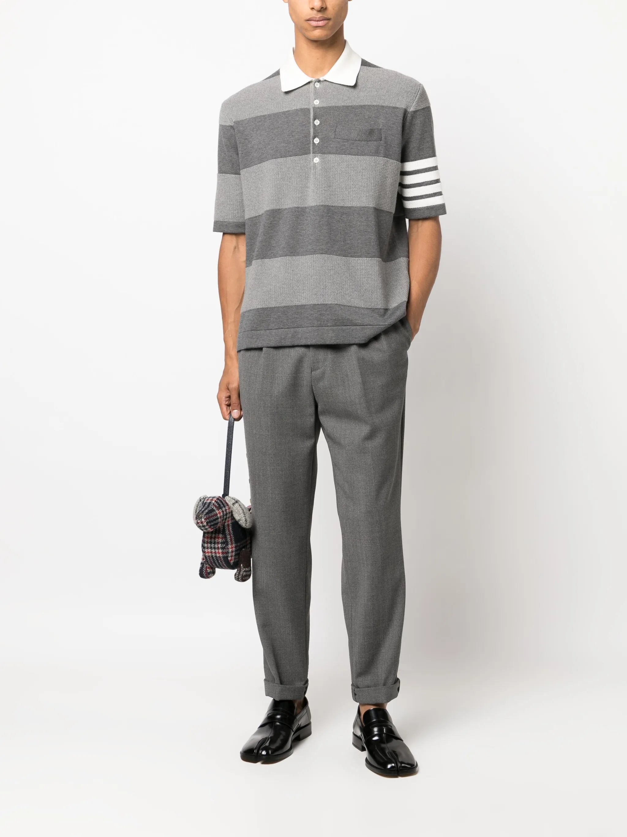 4-Bar stripe knitted polo shirt