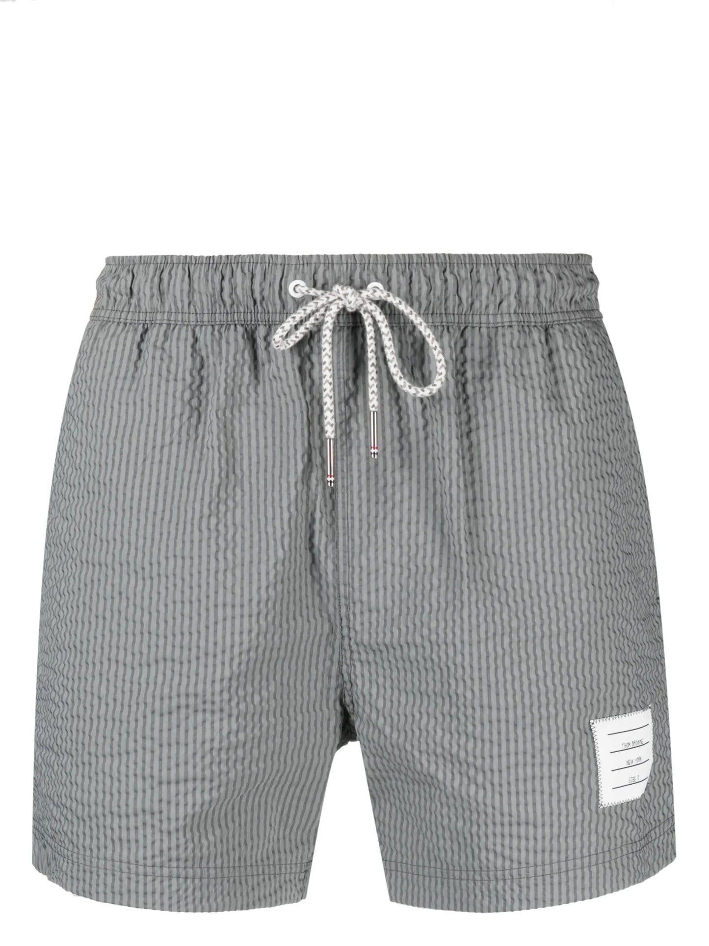 striped seersucker-texture swim shorts