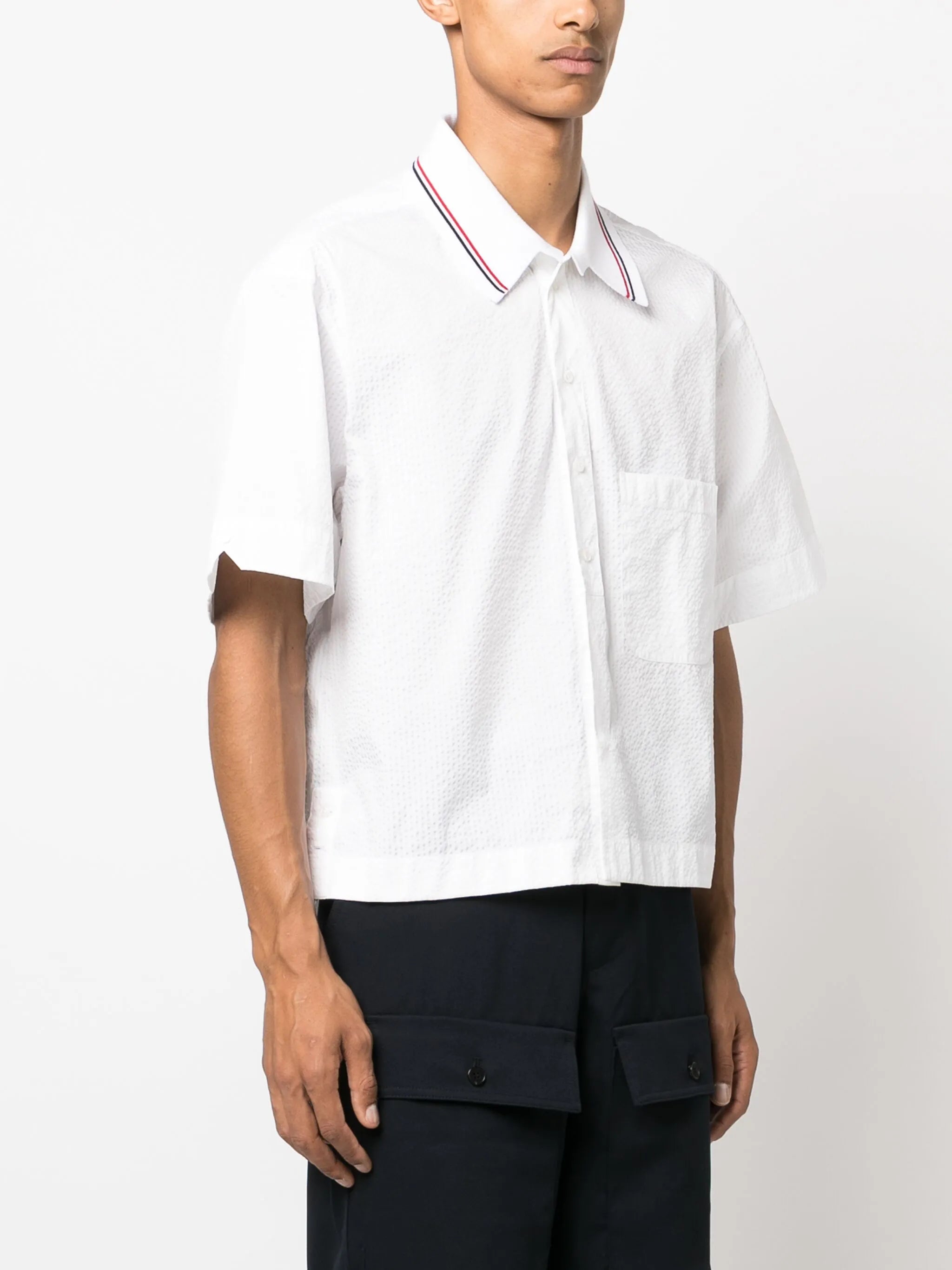 short-sleeve seersucker cotton shirt