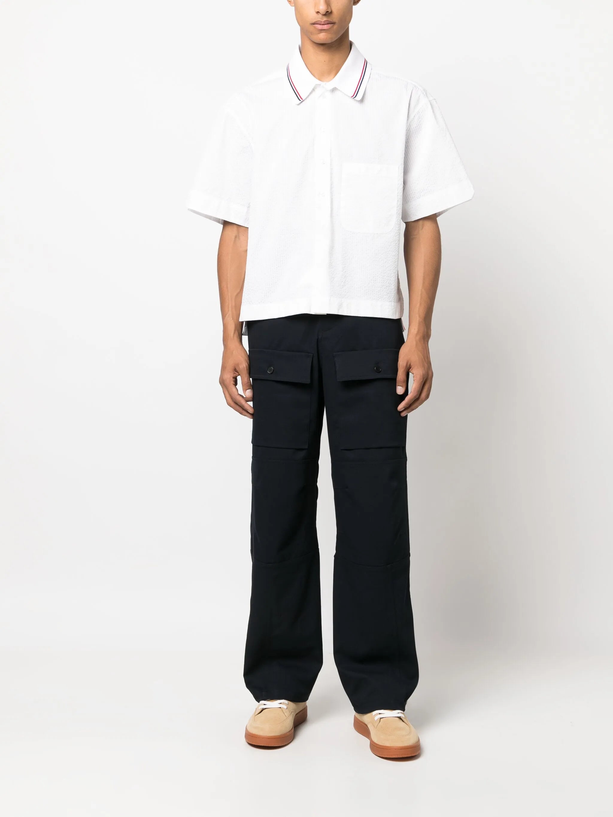 short-sleeve seersucker cotton shirt