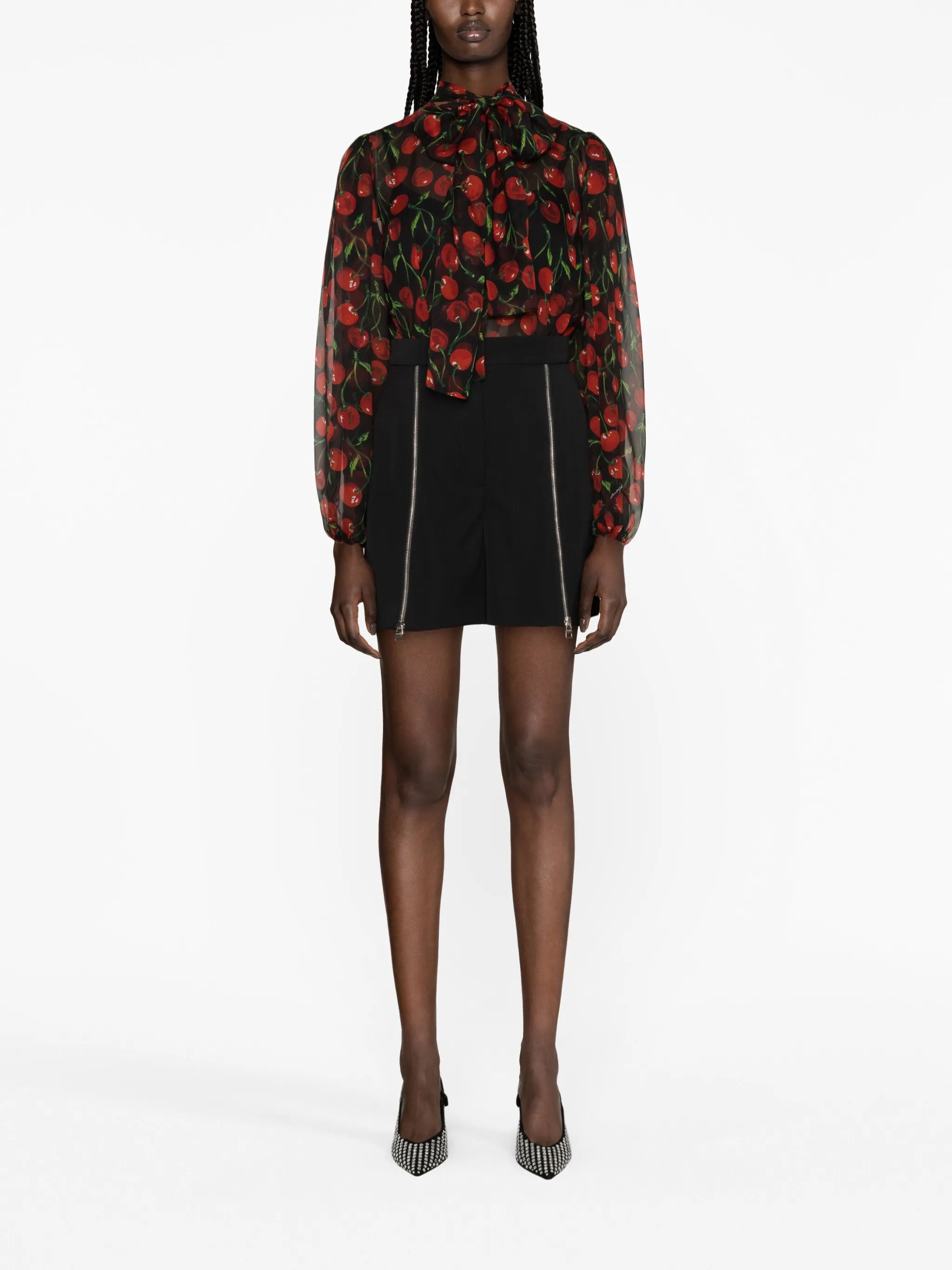 cherry-print silk blouse