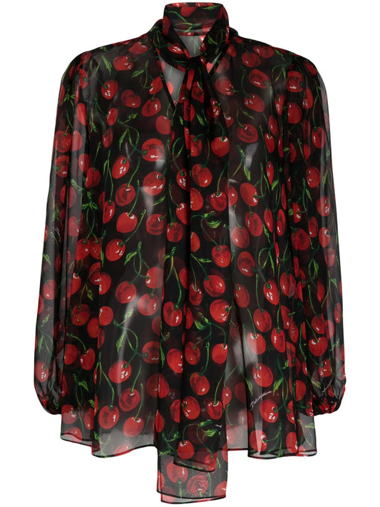 cherry-print silk blouse