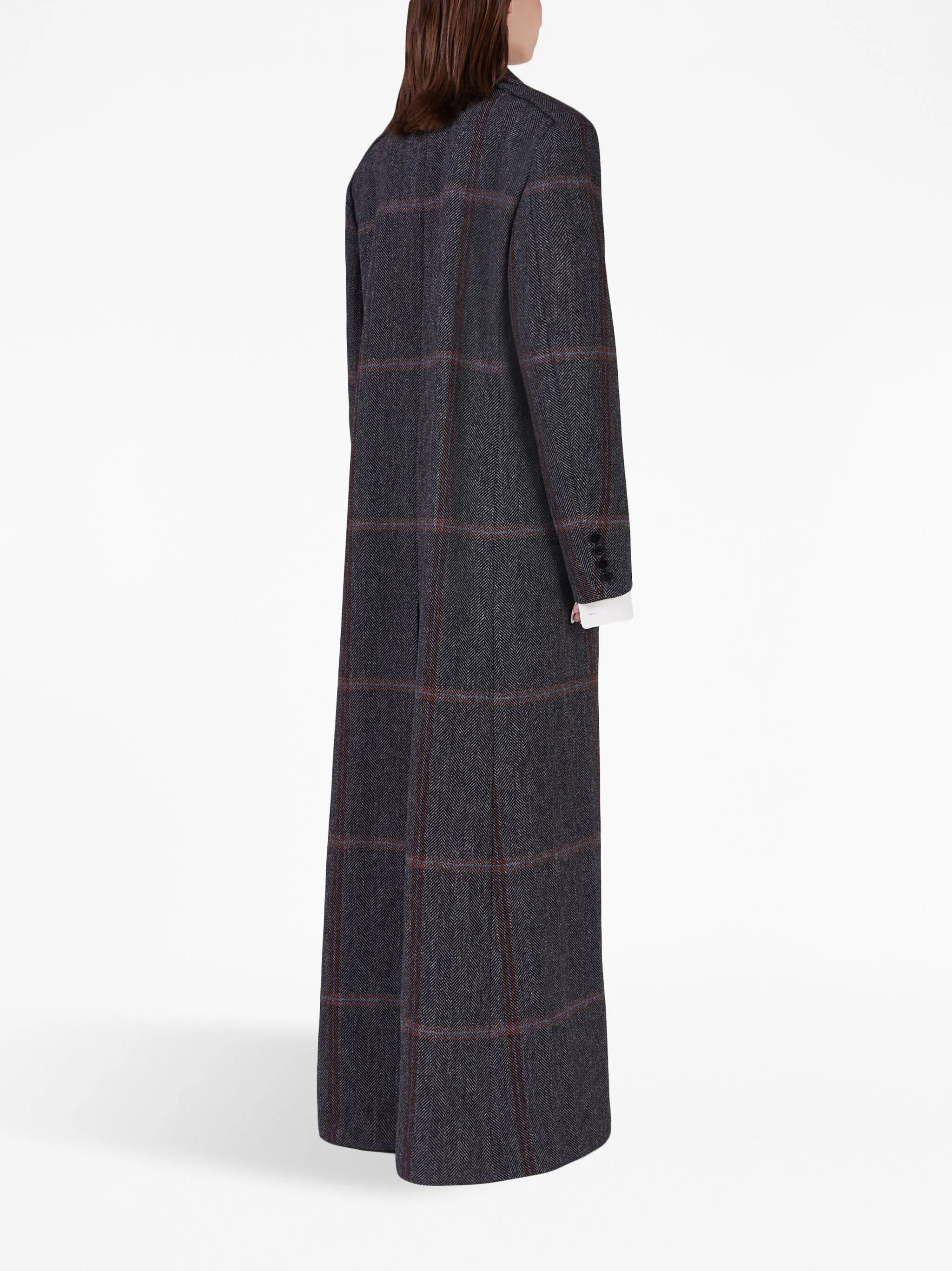 plaid-check wool maxi coat