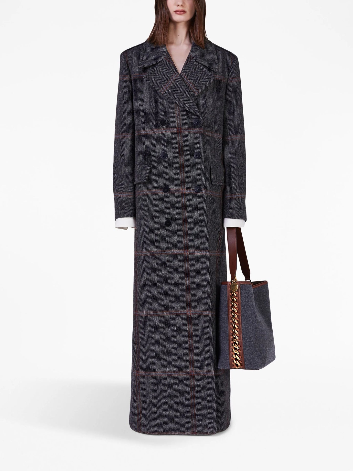 plaid-check wool maxi coat