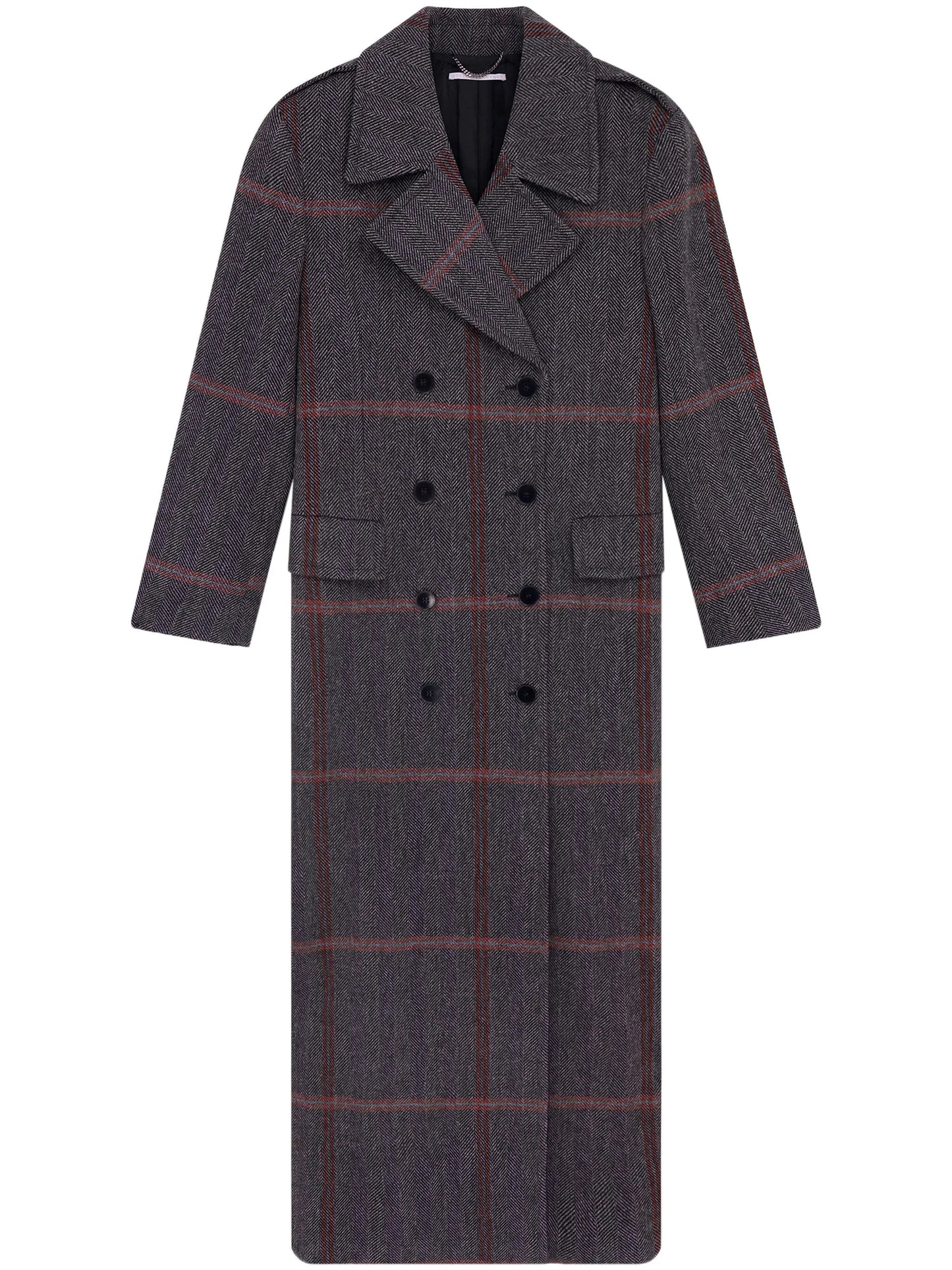 plaid-check wool maxi coat