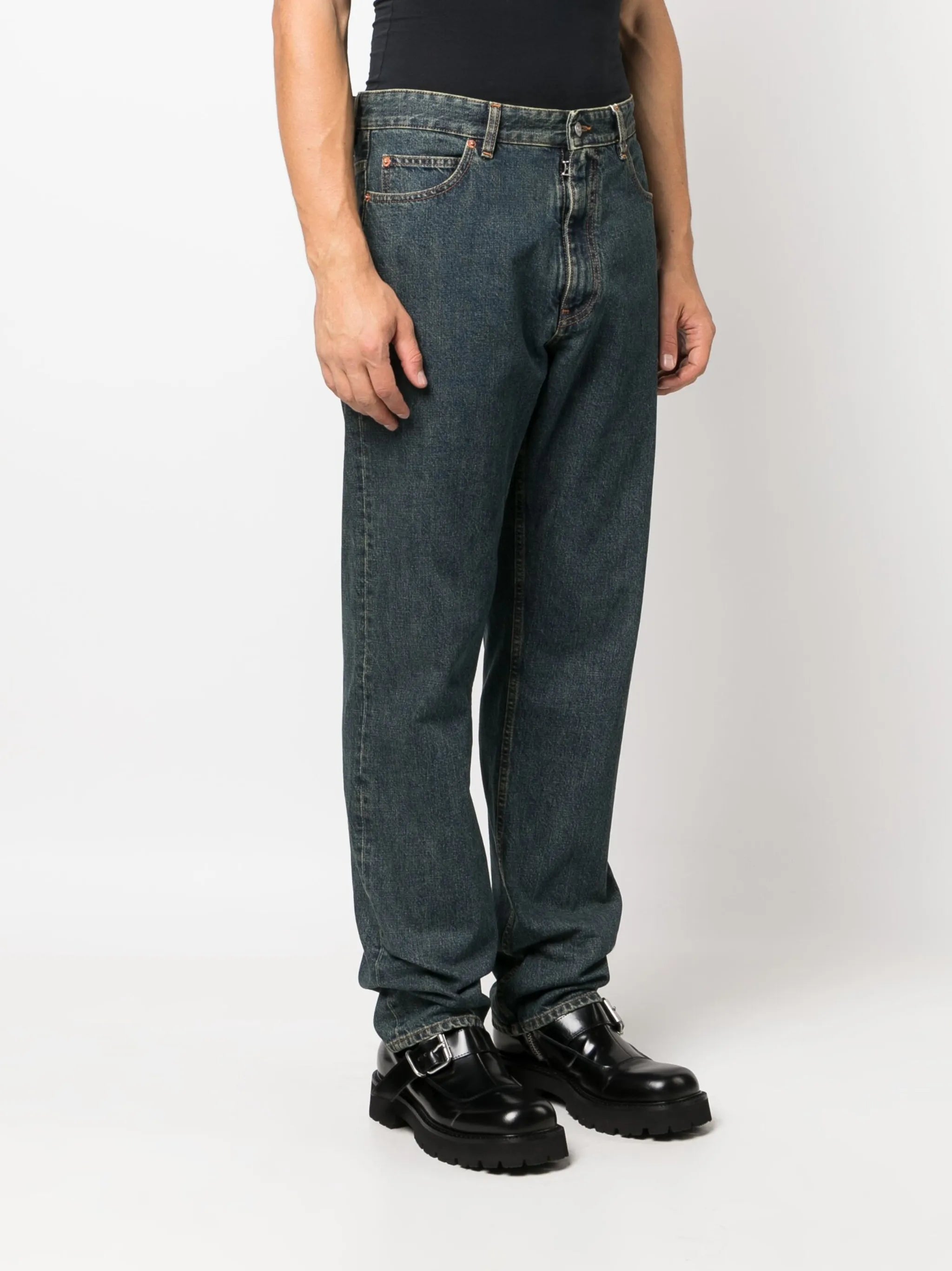 logo-patch cotton straight-leg jeans