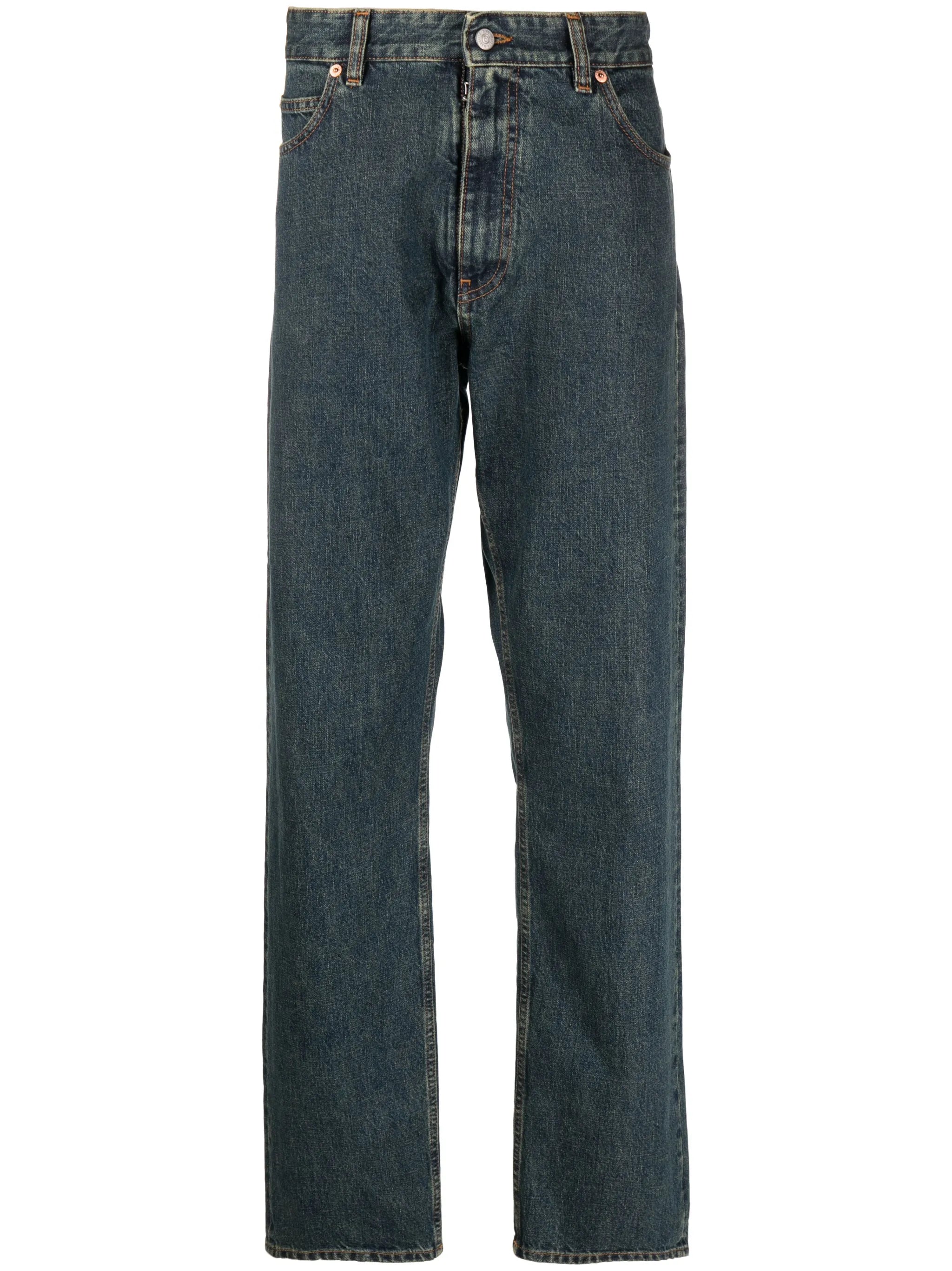 logo-patch cotton straight-leg jeans