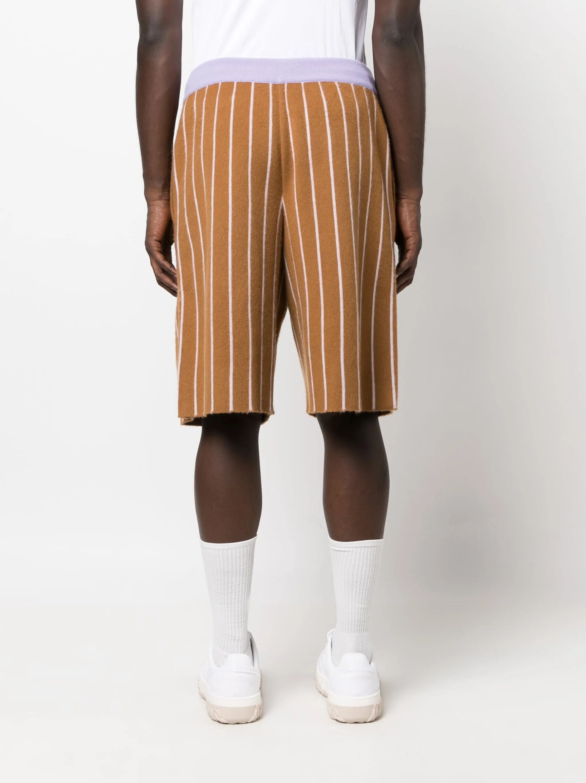 stripe-pattern cashmere shorts